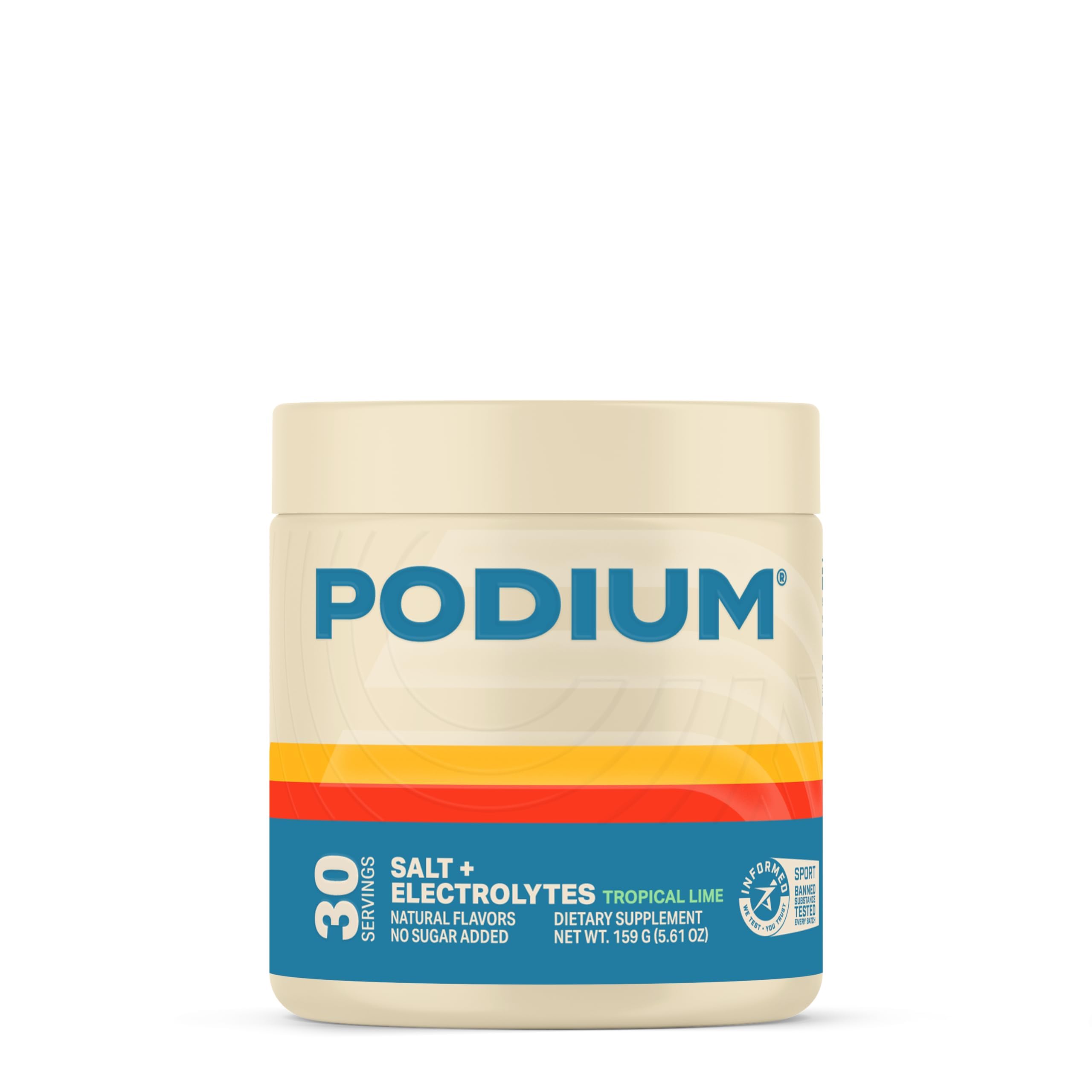 Podium Nutrition Salt+Electrolytes Tropical Lime, dose pratique après l’effort, hydratation rapide.