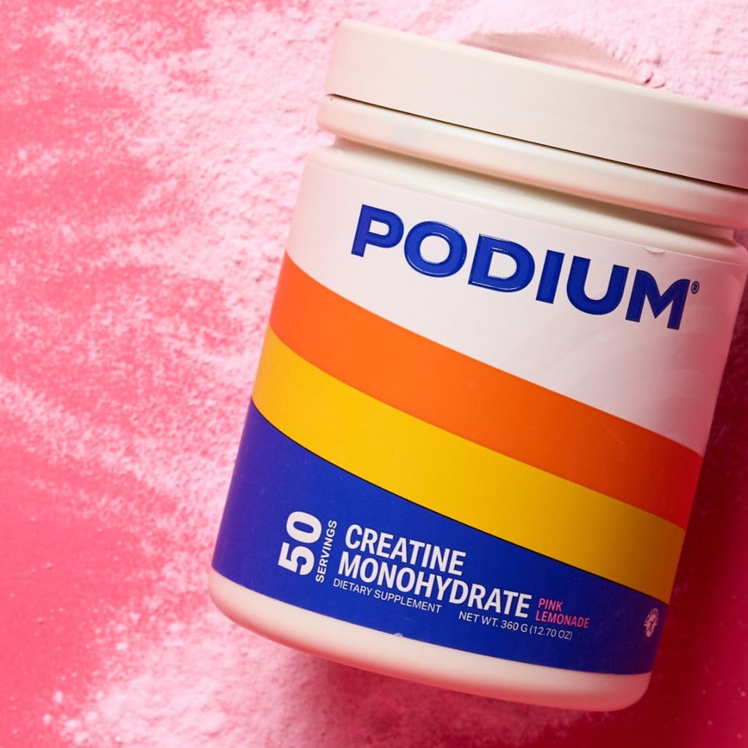 Podium Nutrition Solos créatine monohydrate, mélange citronnade rose, dissolution rapide.