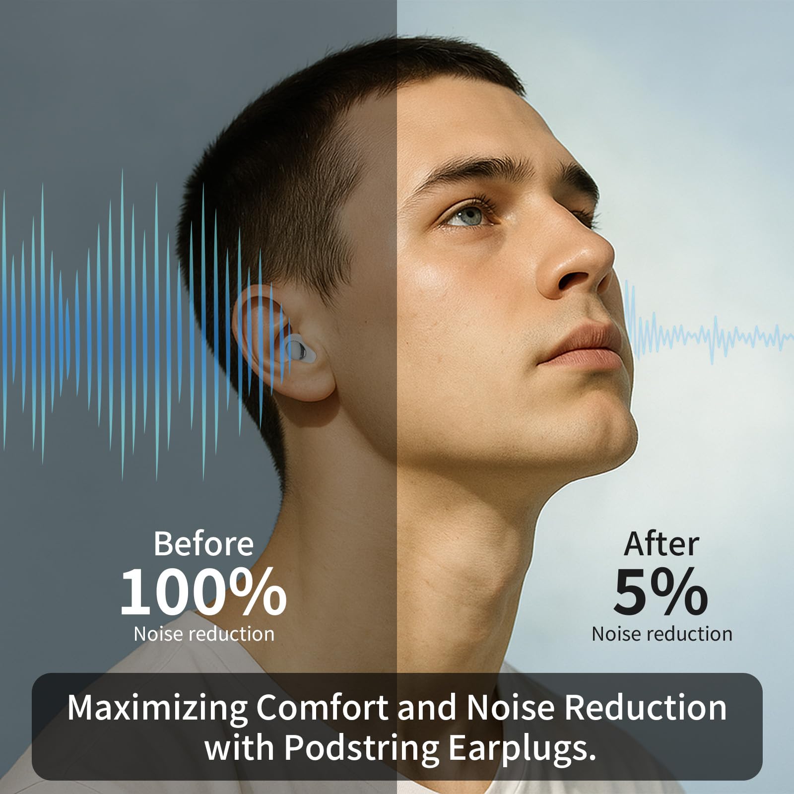 Podstring étui de voyage compact pour bouchons d'oreilles lors de concerts ou voyages.