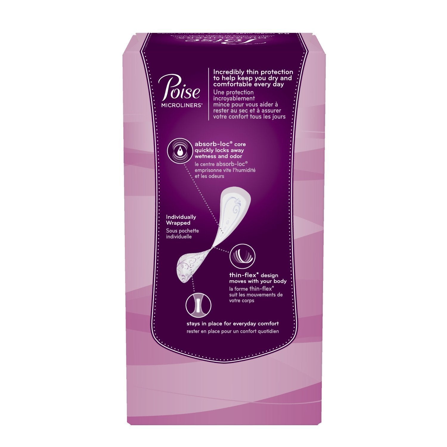 Poise protèges-slips longs avec emballage individuel pour transport pratique.