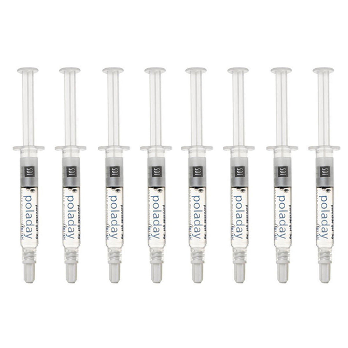 Poladay CP 35% — 8 seringues de gel blanchissant, pour usage à domicile et résultats potentiels.