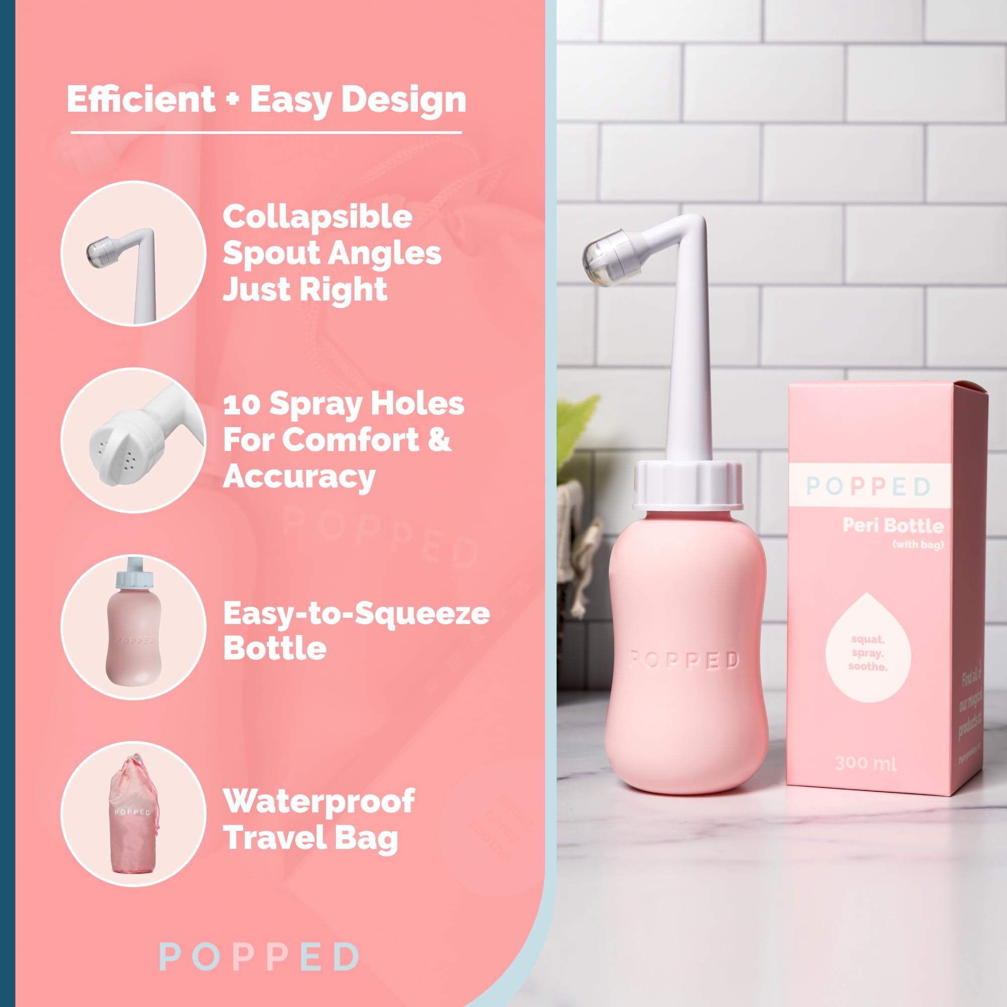 POPPED Bouteille Péri pratique pour hémorroïdes et confort après naissance