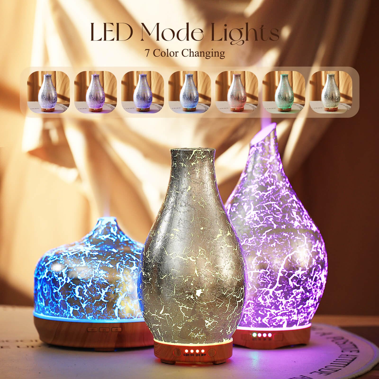 Porseme diffuseur argenté avec lumières multicolores pour une ambiance relaxante.