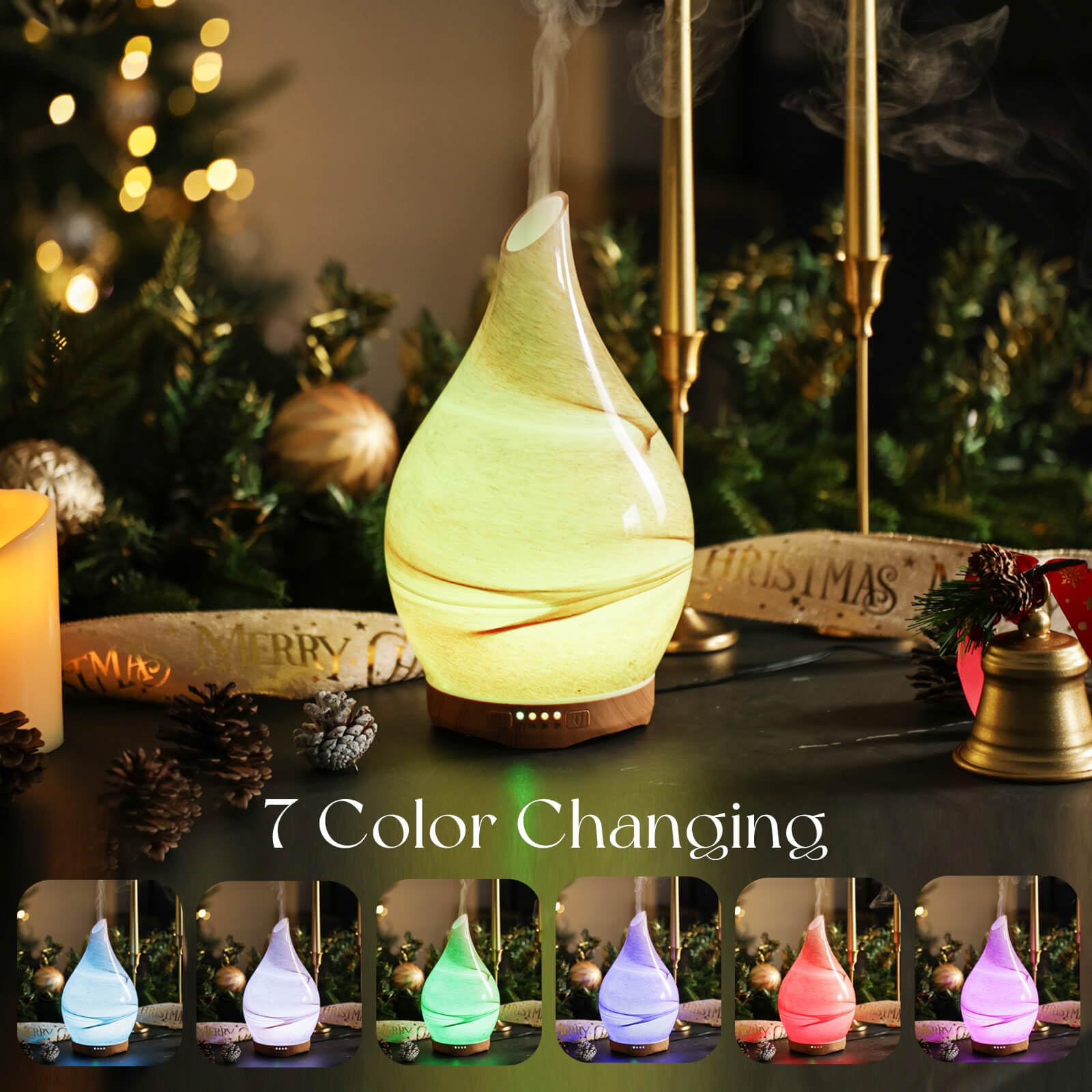 Diffuseur Porseme avec base en bois grain, décor élégant pour salon ou chambre.