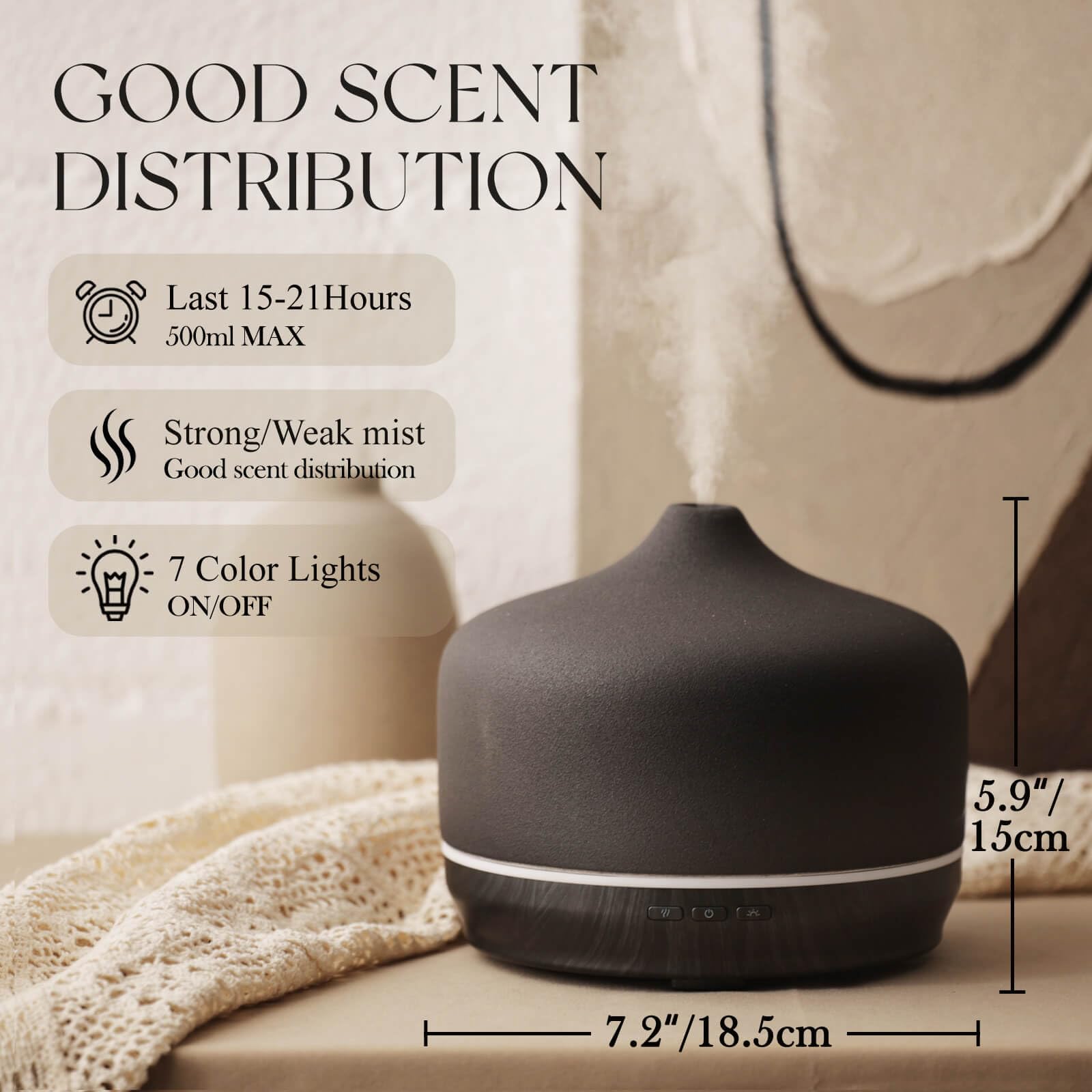 Porseme Diffuseur Céramique avec LED, créant une atmosphère apaisante grâce à la lumière