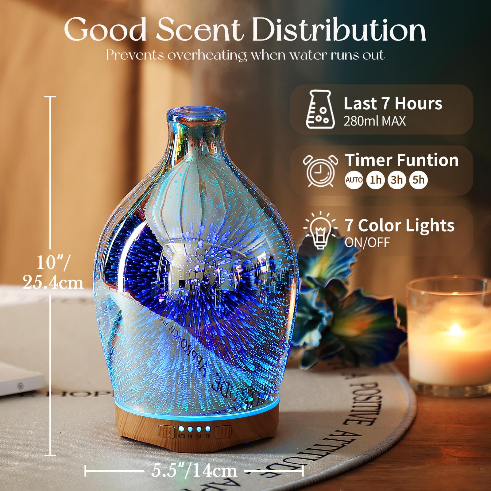 Porseme diffuseur avec quatre modes de minuterie pour ajuster l'ambiance.