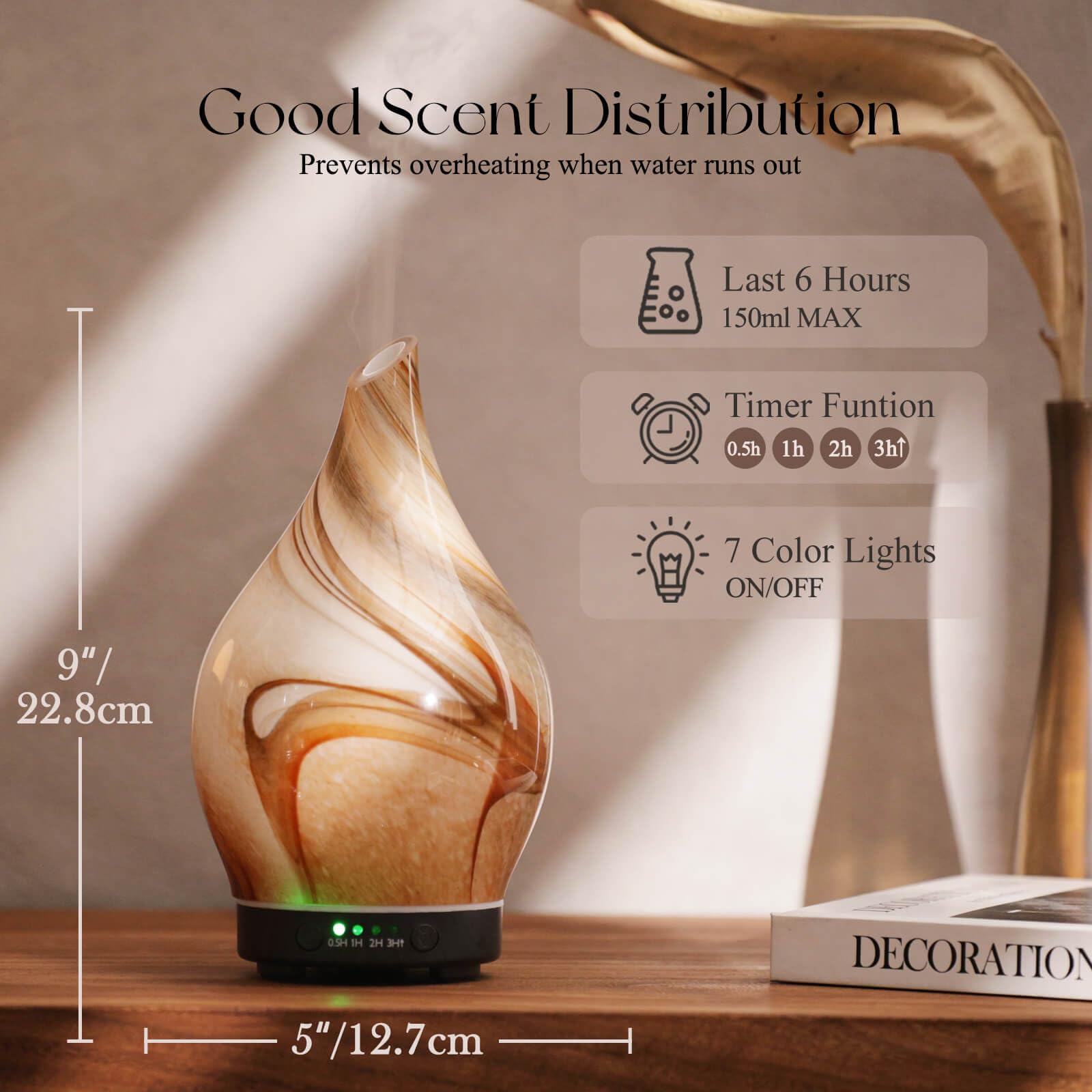 Diffuseur Porseme avec 7 couleurs apaisantes pour une relaxation visuelle.