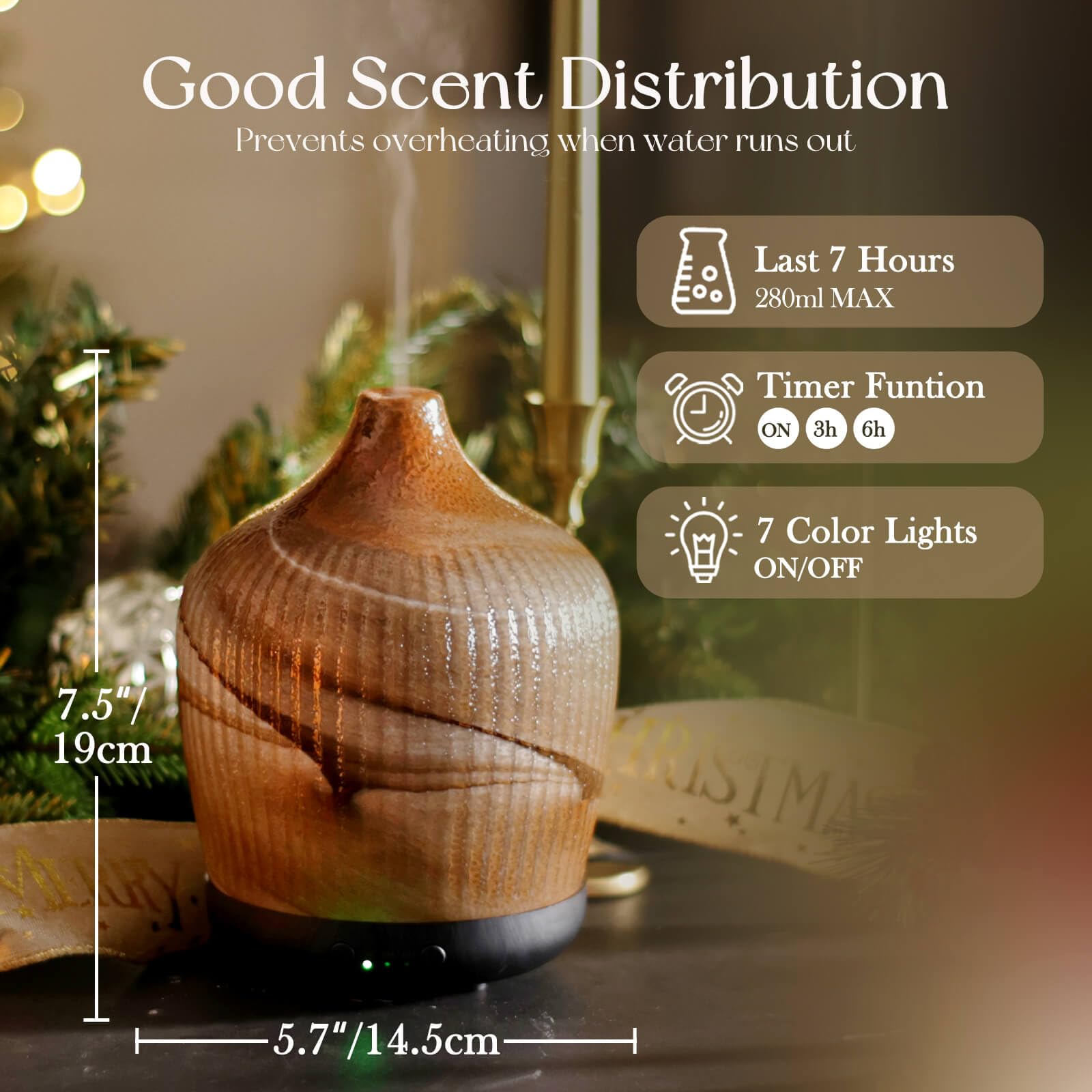 Éclairage LED multicolore sur le diffuseur Porseme pour varier l'atmosphère.