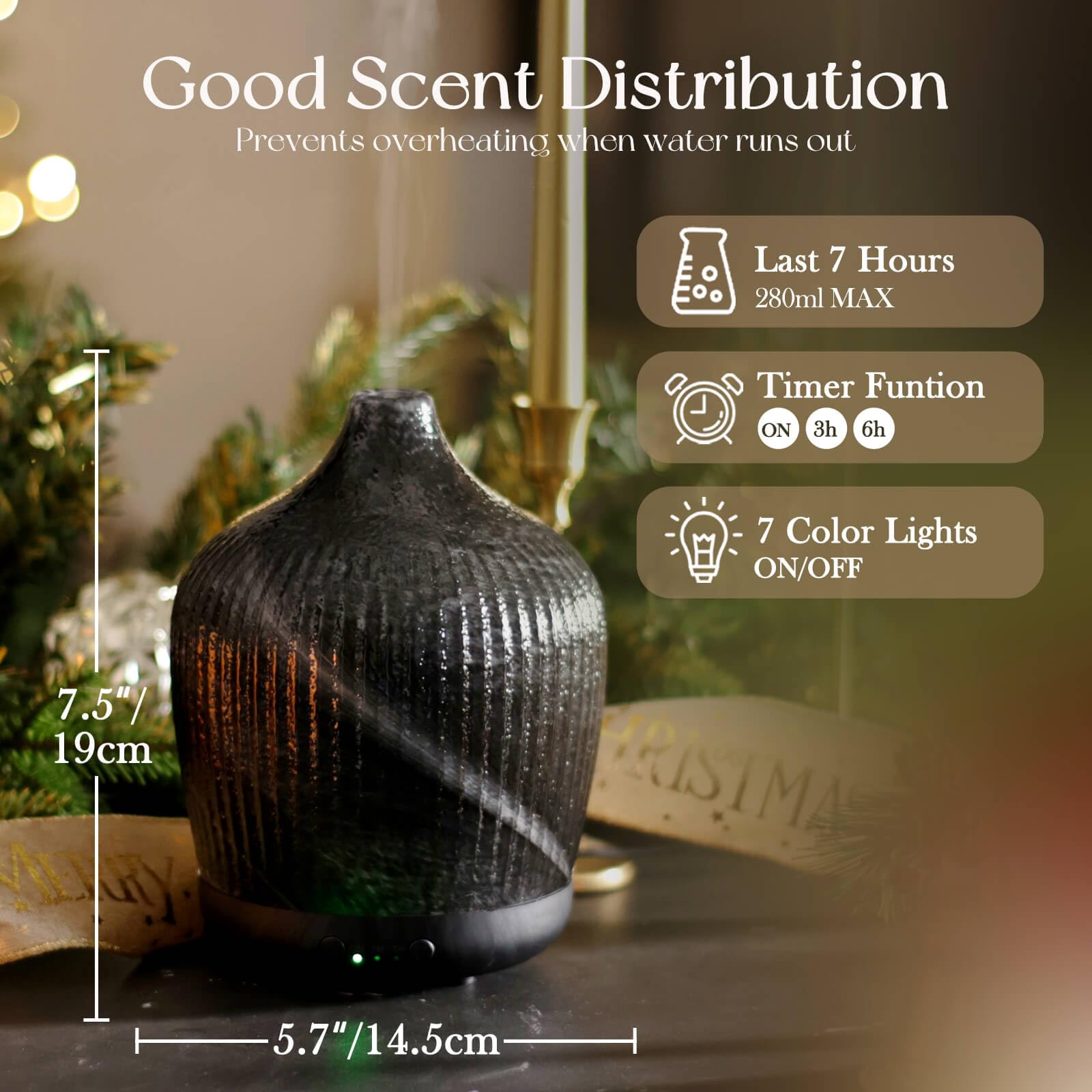 Porseme diffuseur lumineux avec sept couleurs, ambiance relaxante.