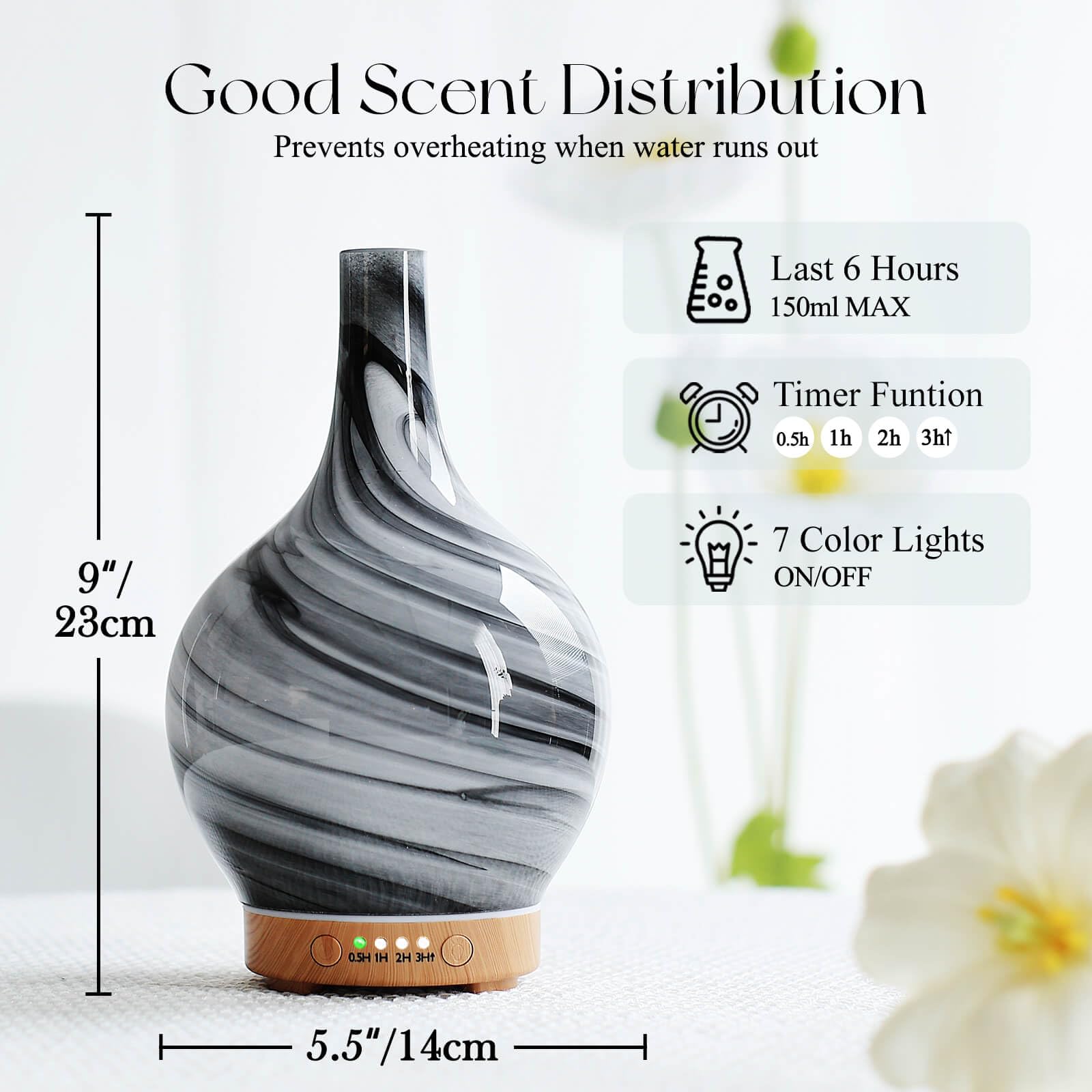 Porseme diffuseur verre base bois, look naturel et ambiance chaleureuse.