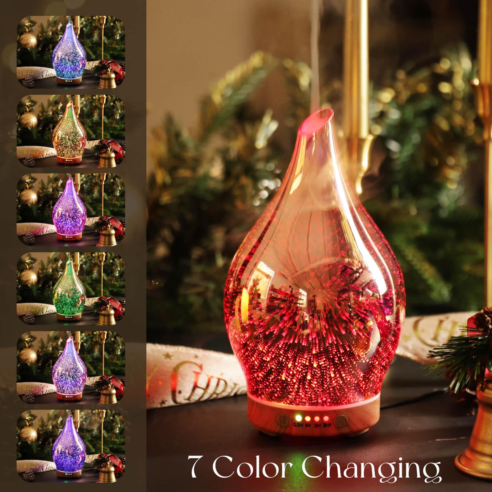 Porseme globe en verre rose doré montrant le motif feu d'artifice 3D.