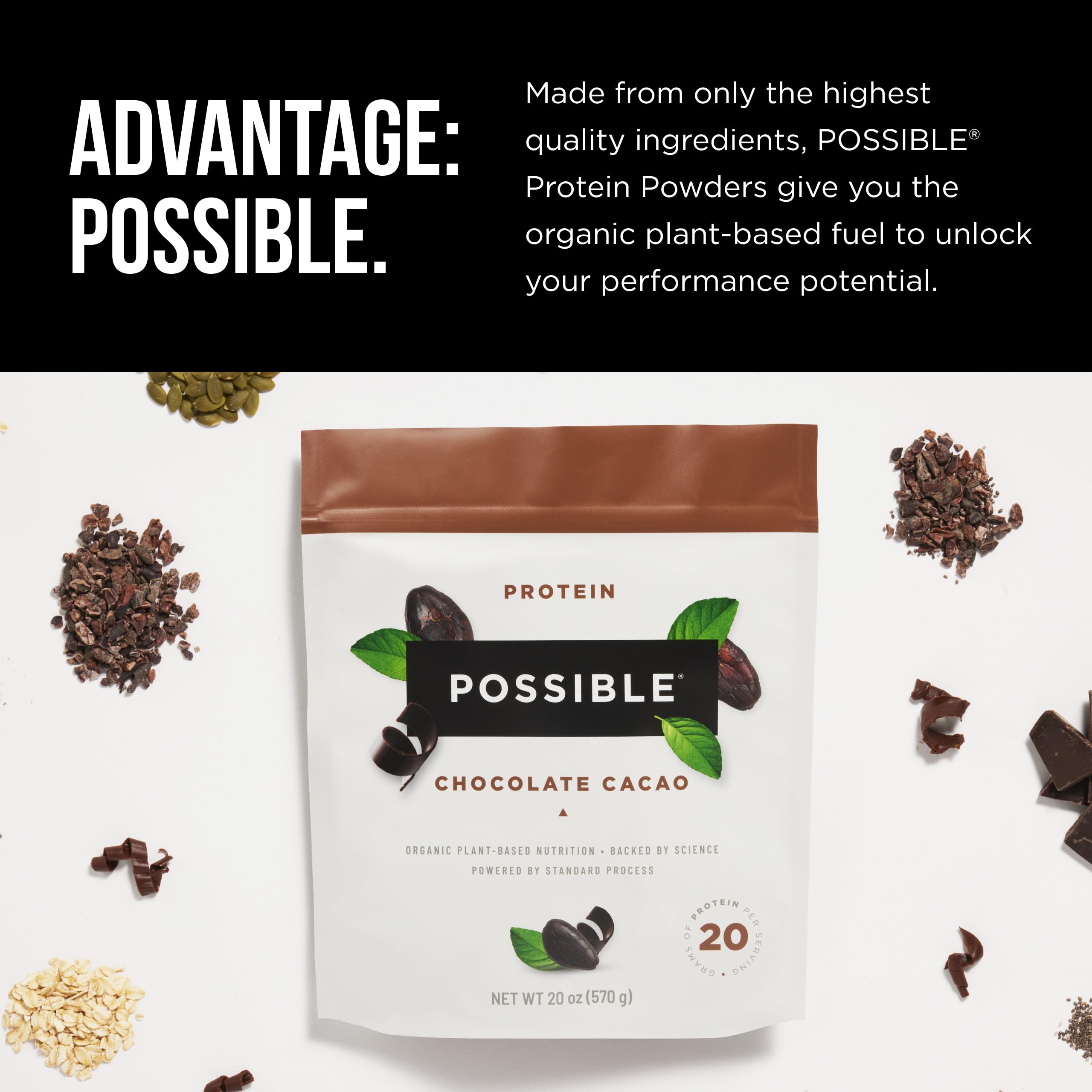 Possible Poudre Protéinée Chocolat Cacao dose-cuillere, dose pratique pour le sport.