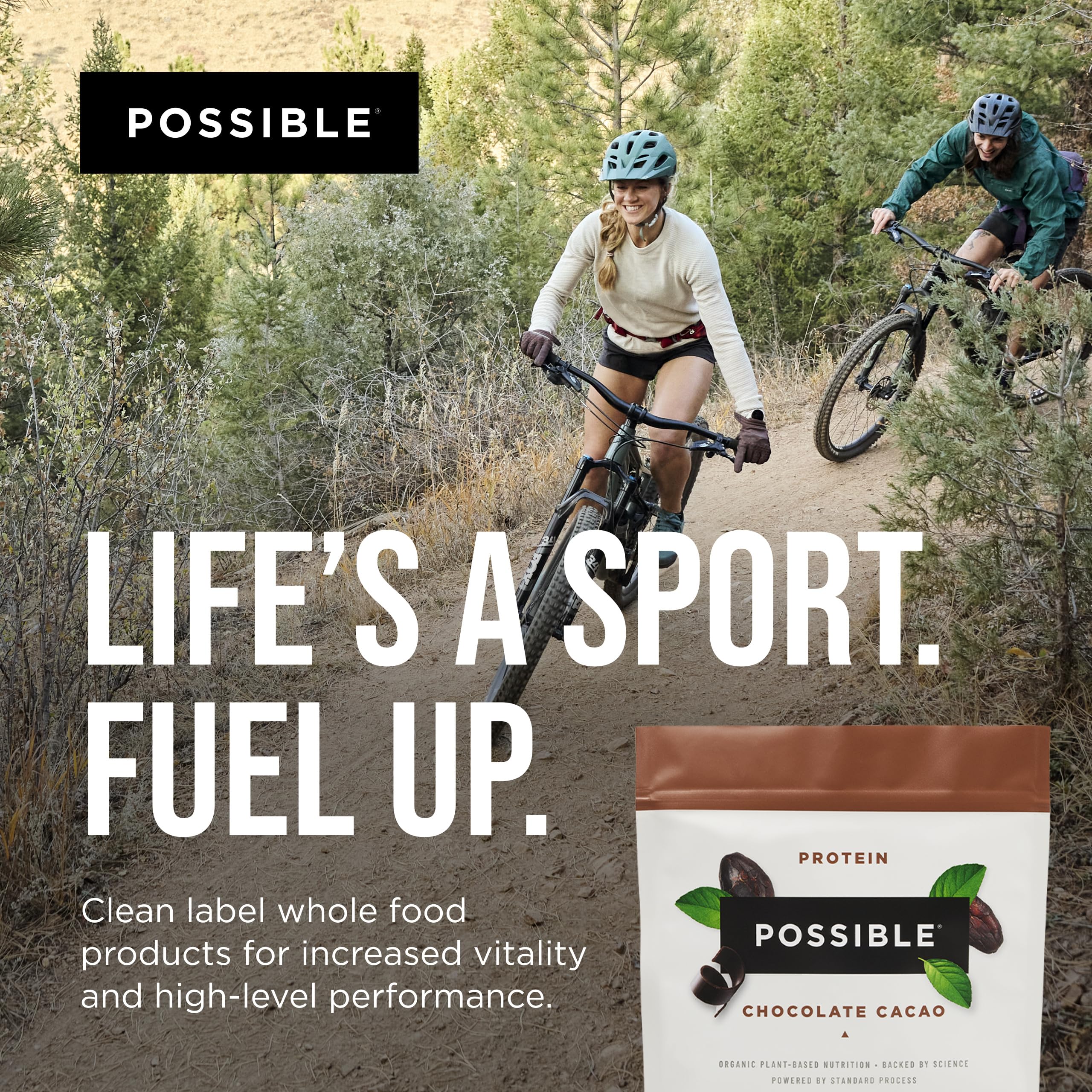 Possible Poudre Protéinée Chocolat Cacao mélange quotidien pour routine sportive.