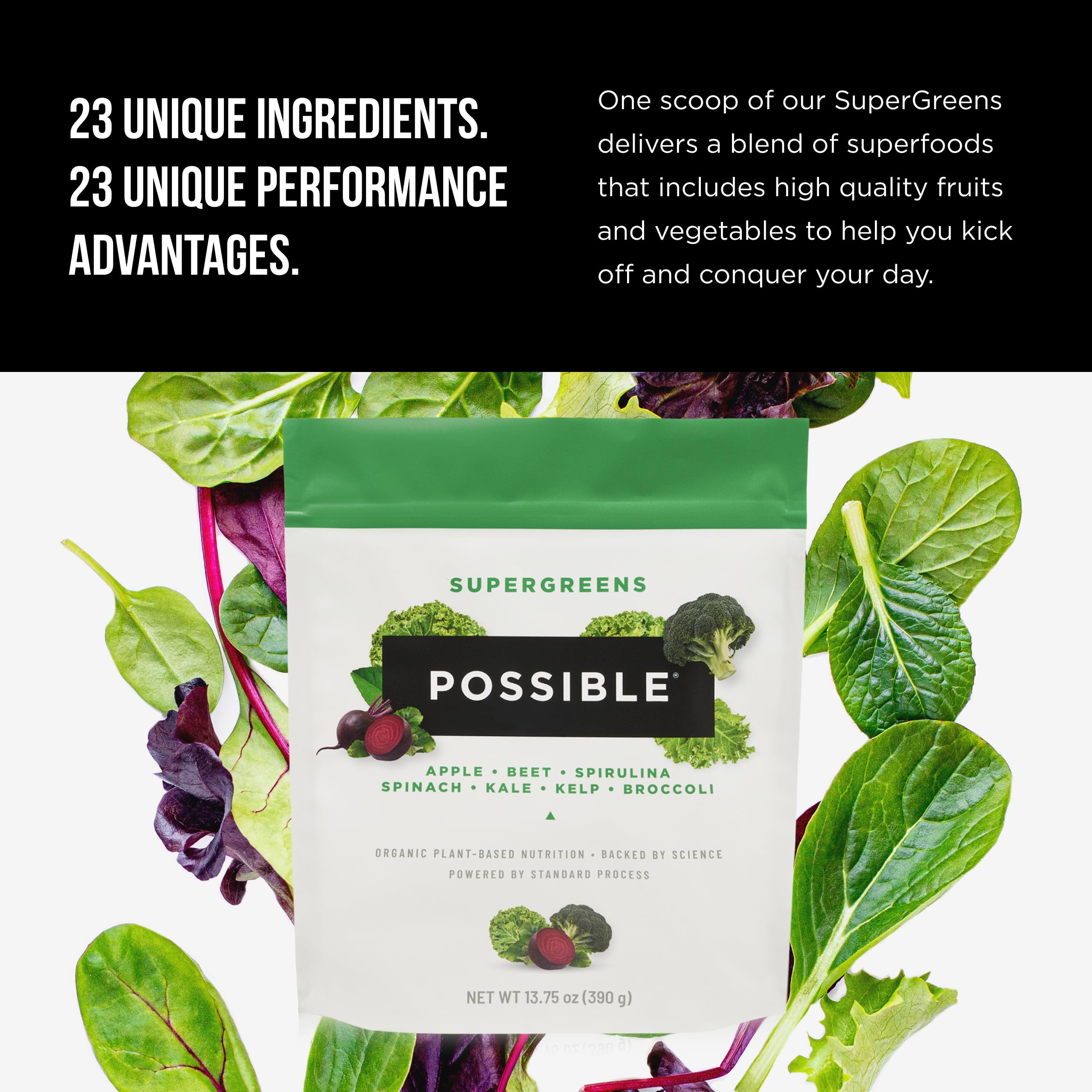 Possible SuperGreens: mélange végétal bio, vegan et sans gluten pour une alimentation saine.