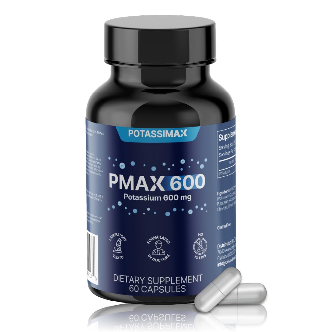 PMAX600: bouteille dose 600 mg, soutien potentiel à l'équilibre électrolytique.