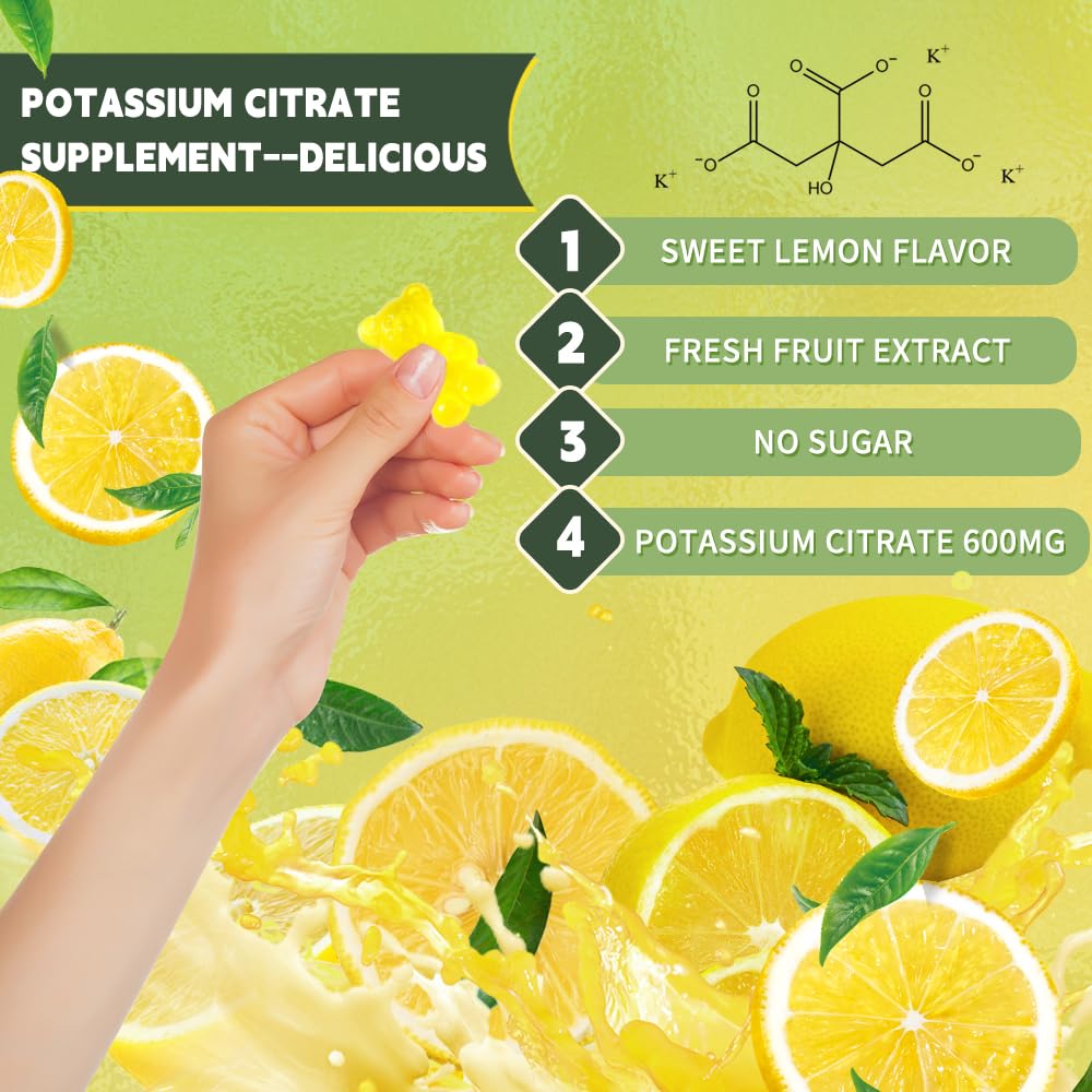 Gommes citrate de potassium pour adultes et enfants, méthode simple et agréable.