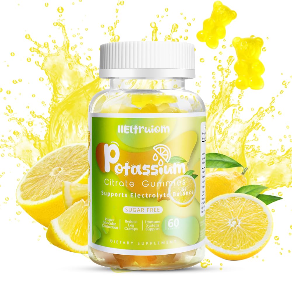 Gommes citrate de potassium dans une bouteille, soutien potentiel de l'équilibre électrolytique.
