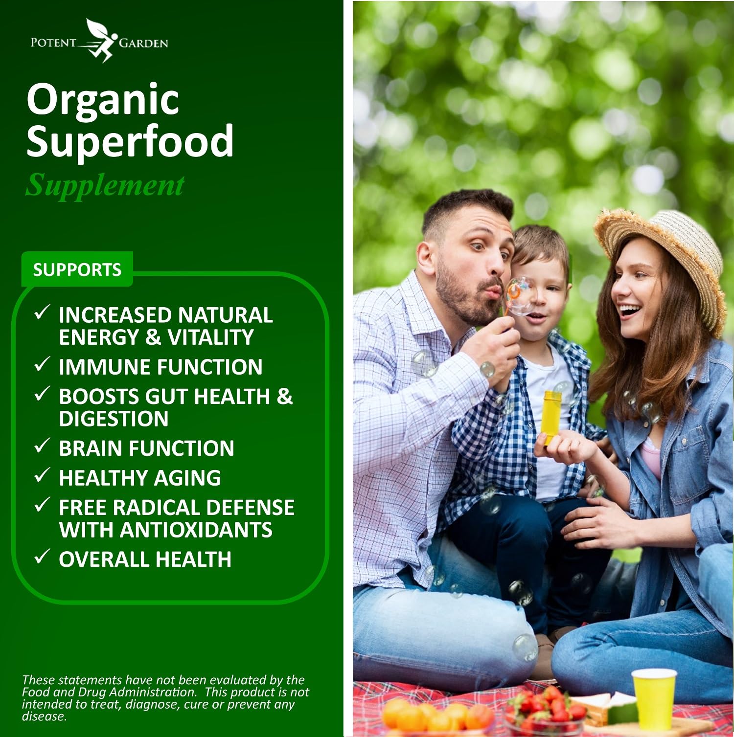 Potent Garden alfalfa et spiruline bio, riches en antioxydants potentiels