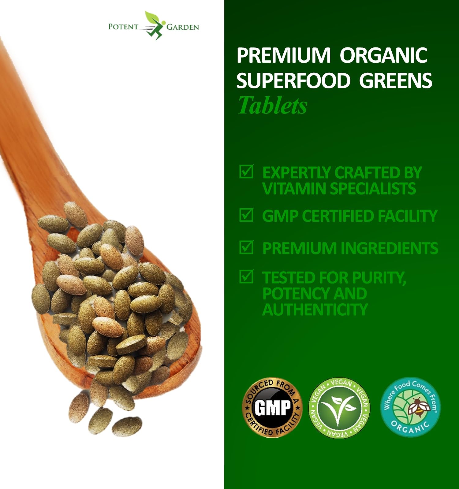 Potent Garden fruits-légumes tablettes bio, variété de nutriments