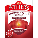 Potters Chesty Cough, boîte ouverte, réconfort et respiration plus libre.