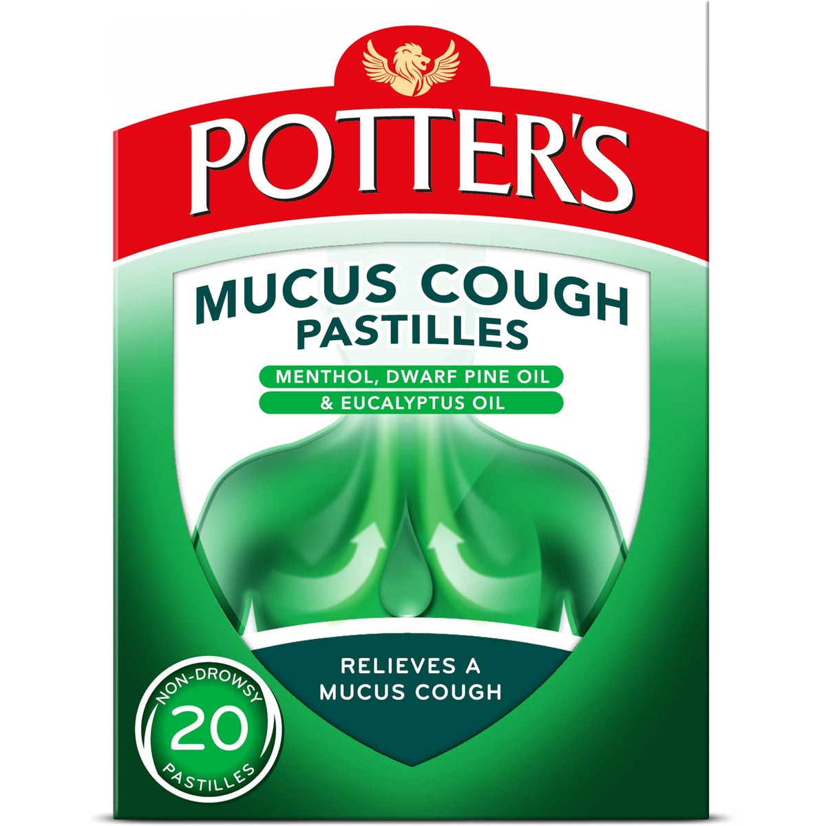 Potters Pastilles Mucus et Toux dans une boîte prête à l'emploi