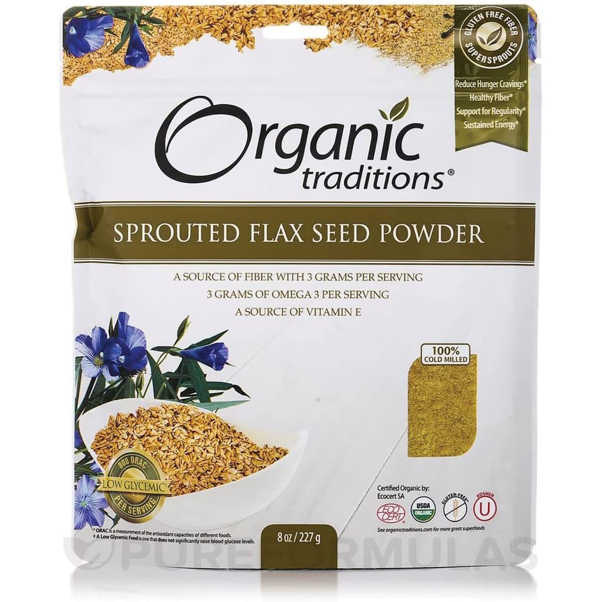 Pousutong lin germé doré dans un sachet 8oz, source de fibres pour démarrer la journée.