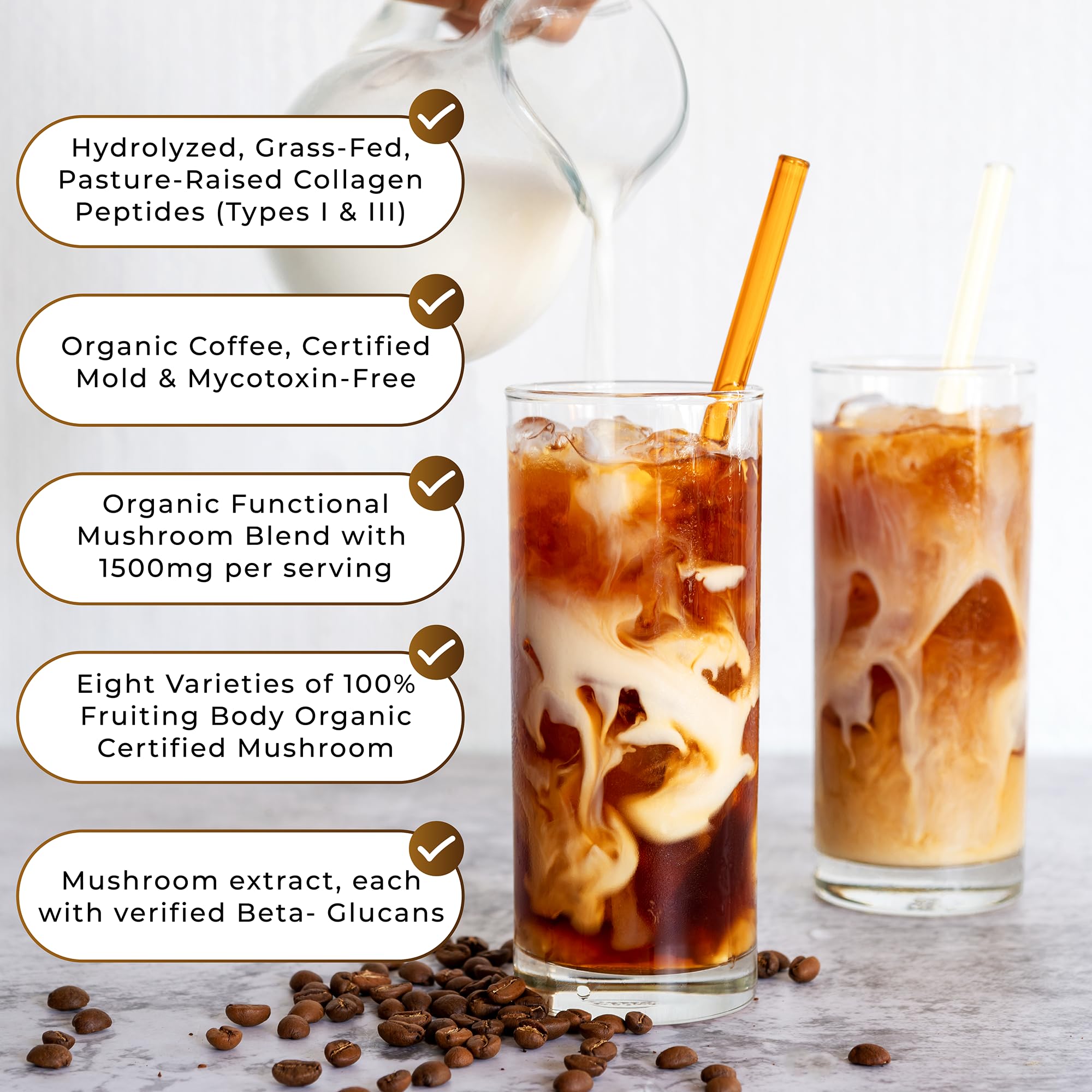 PowderVitamin café faible caféine et bêta-glucanes pour immunité potentielle.