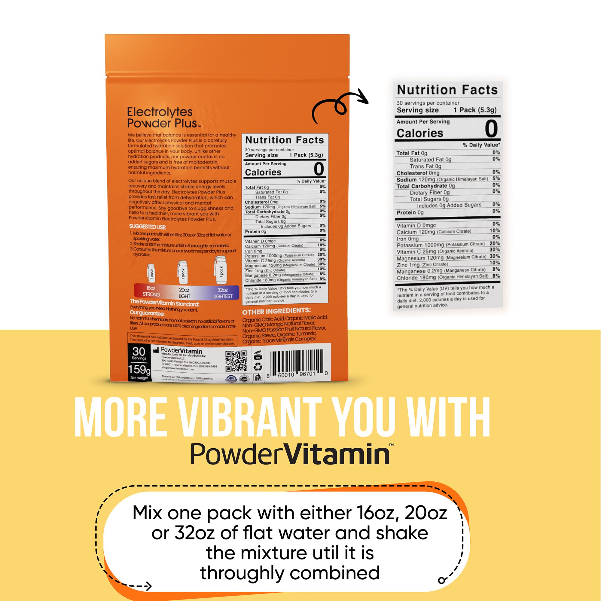 PowderVitamin Électrolytes – 1000 mg potassium et 120 mg calcium