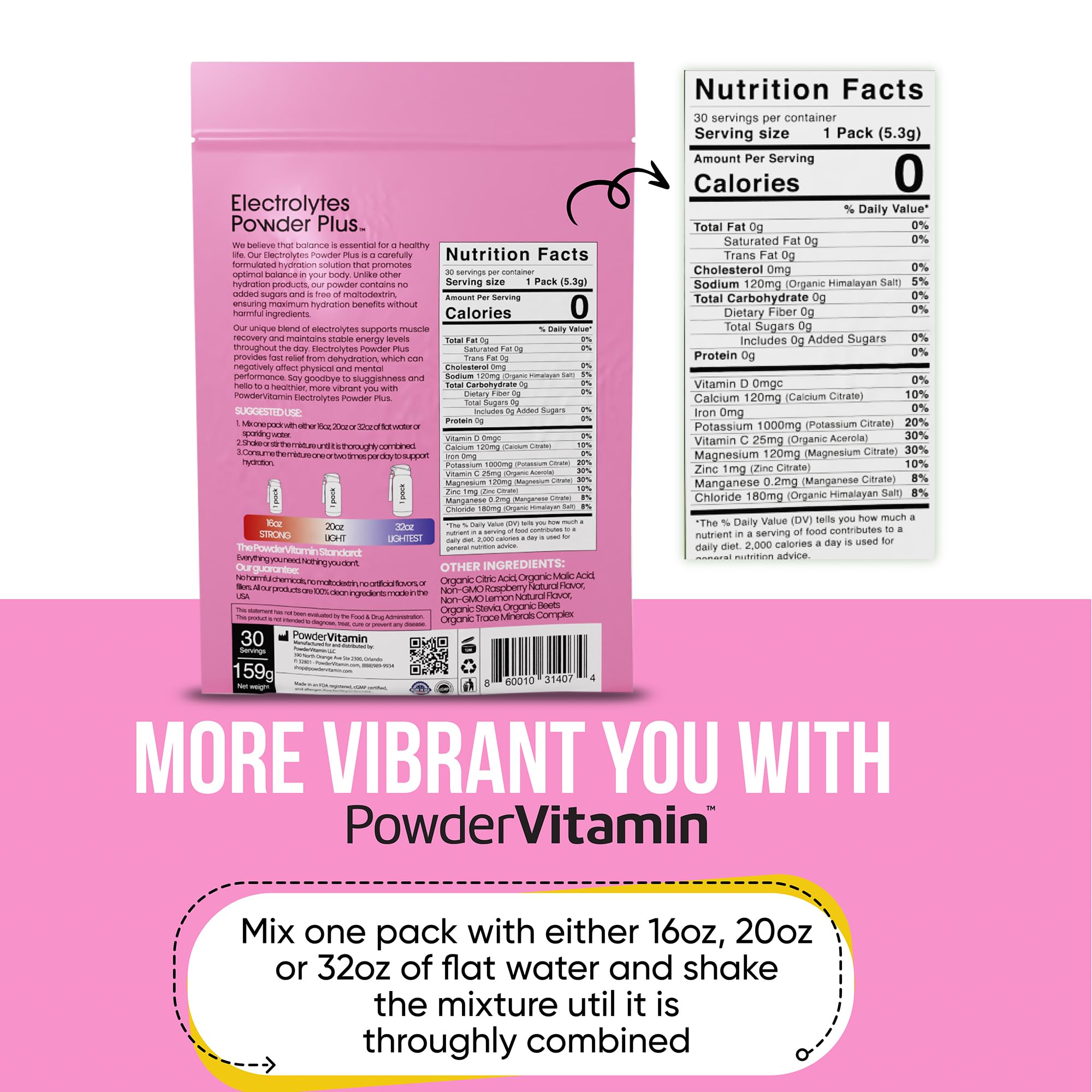 PowderVitamin 1000mg Potassium: aide à réhydrater rapidement après l'effort
