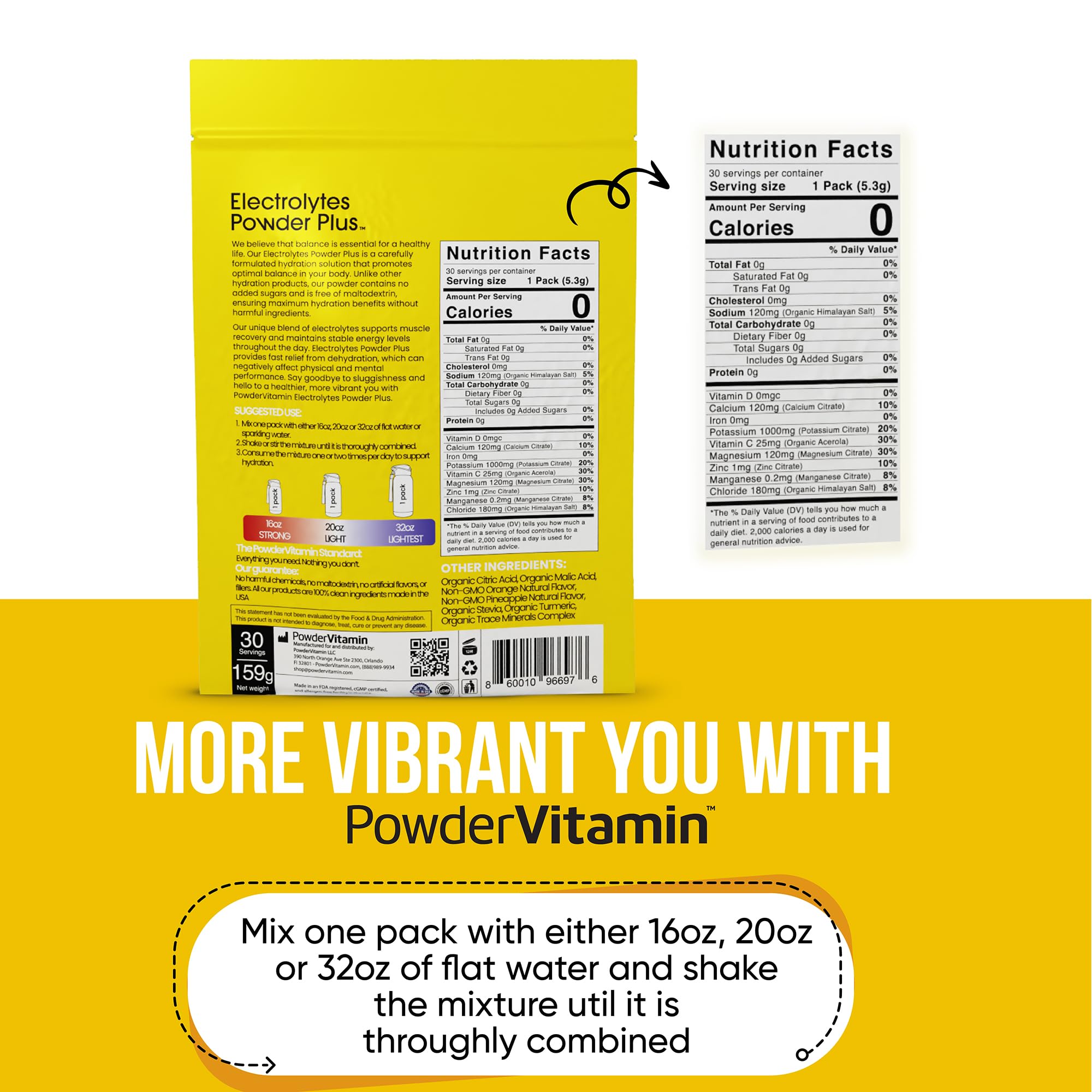 PowderVitamin-électrolytes-calcium-120mg magnésium-120mg équilibre minéral