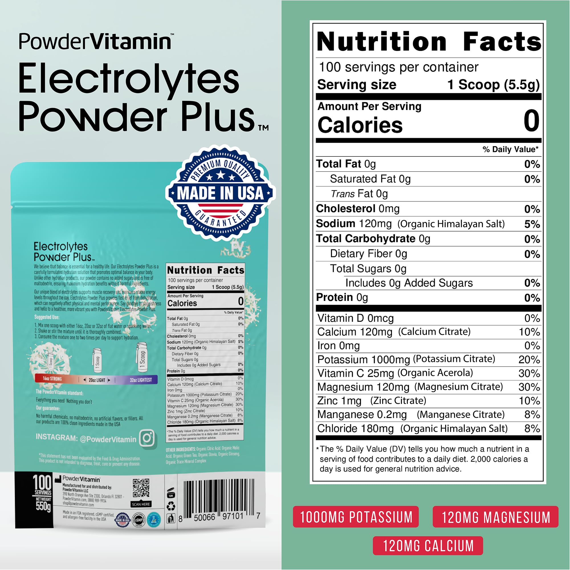 PowderVitamin Electrolytes: dosette-mesure précise pour doser facilement.