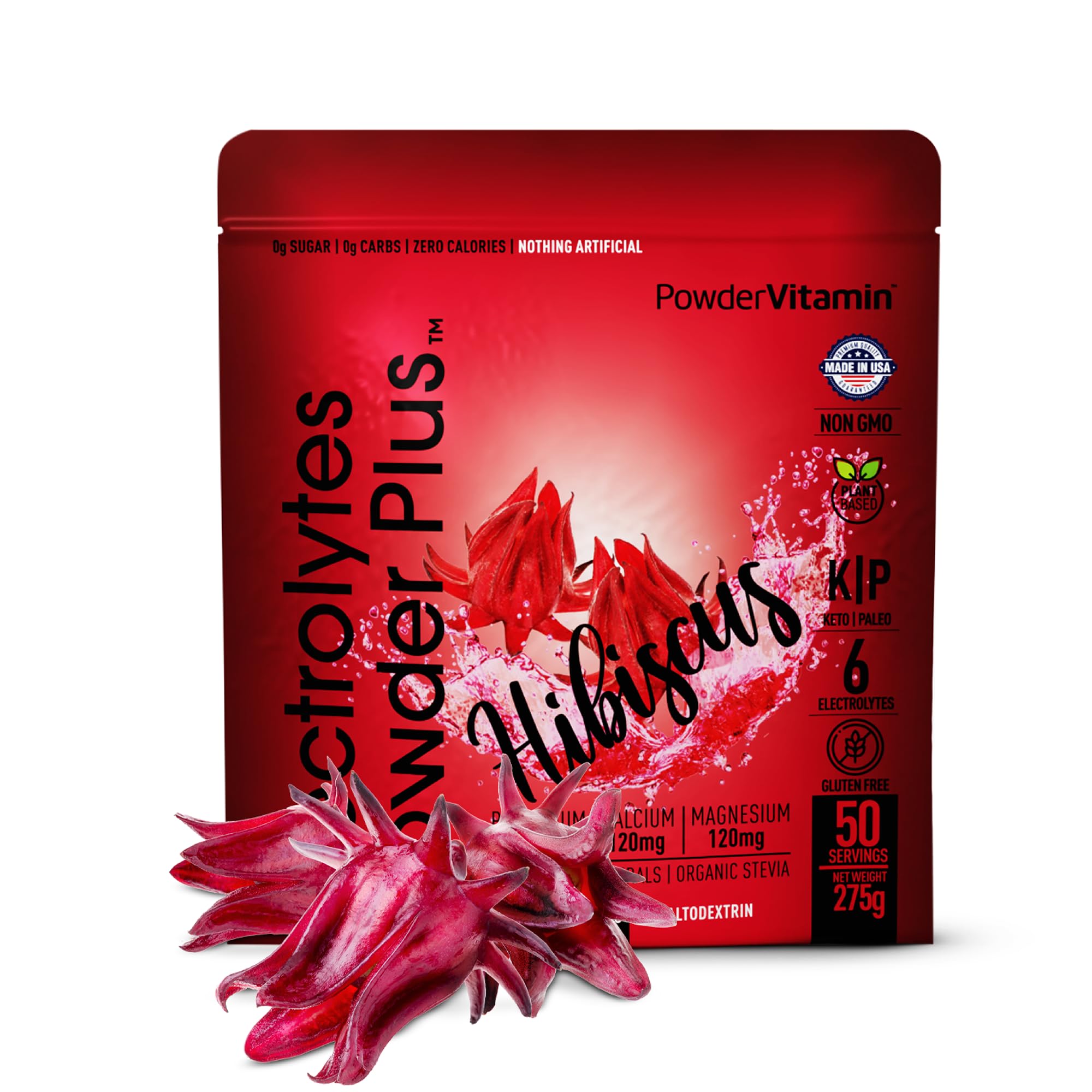 PowderVitamin Électrolytes Hibiscus – boisson aromatique zéro calorie, idéale après l’effort.