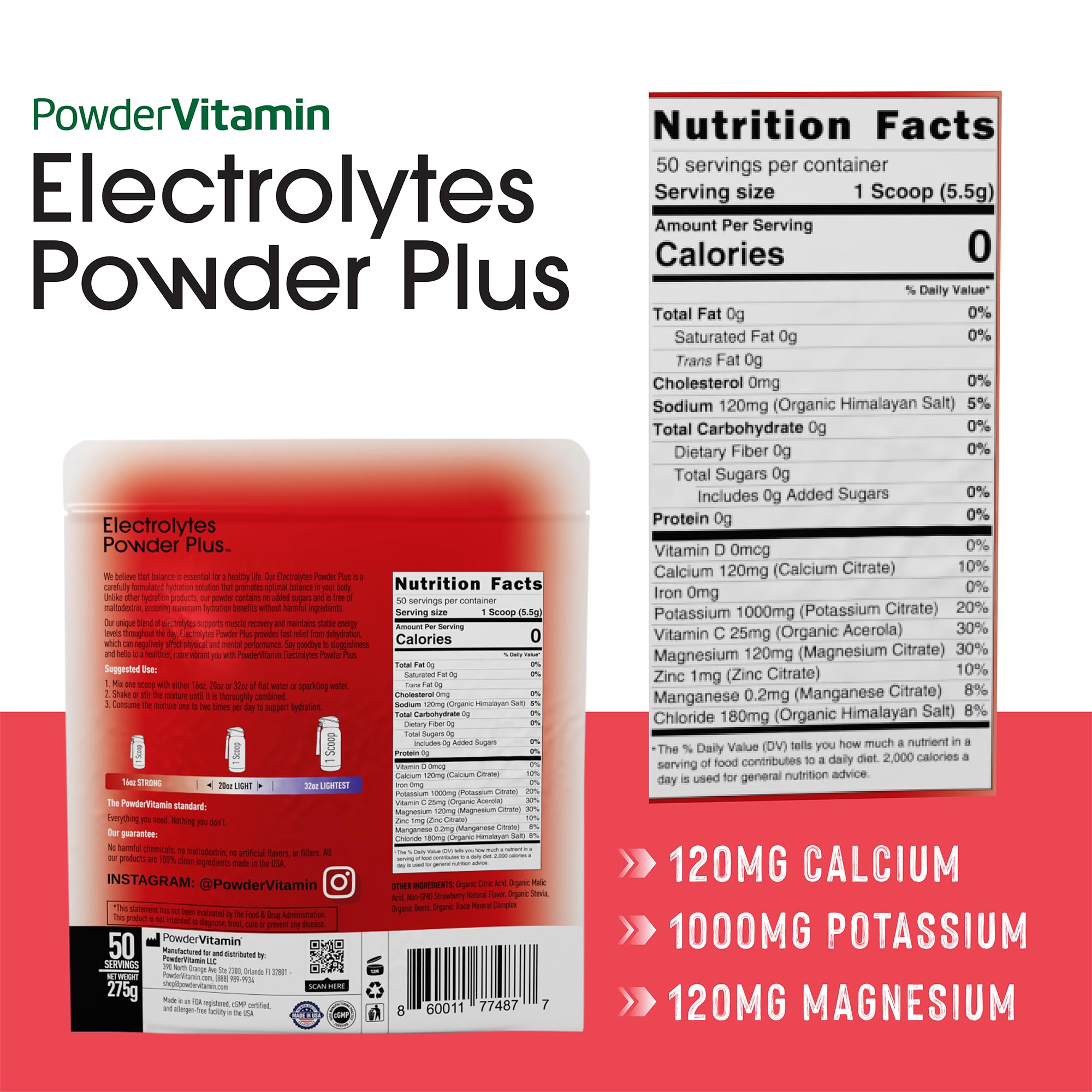 PowderVitamin Électrolytes Keto sachet refermable pratique pour déplacements.