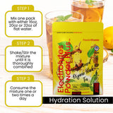 PowderVitamin Electrolytes Plus, boîte doseuse sur plan de travail pour hydratation post-entrainement.