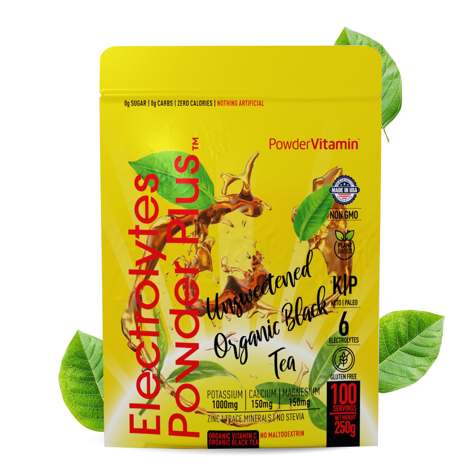 PowderVitamin Electrolytes Plus, bouteille thé noir non sucré prête pour l'hydratation quotidienne.
