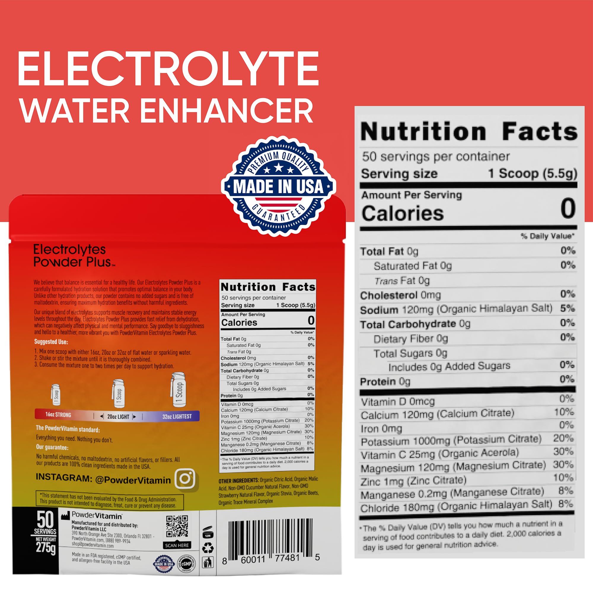 PowderVitamin Electrolytes Plus - doseuse montrant une portion pratique.