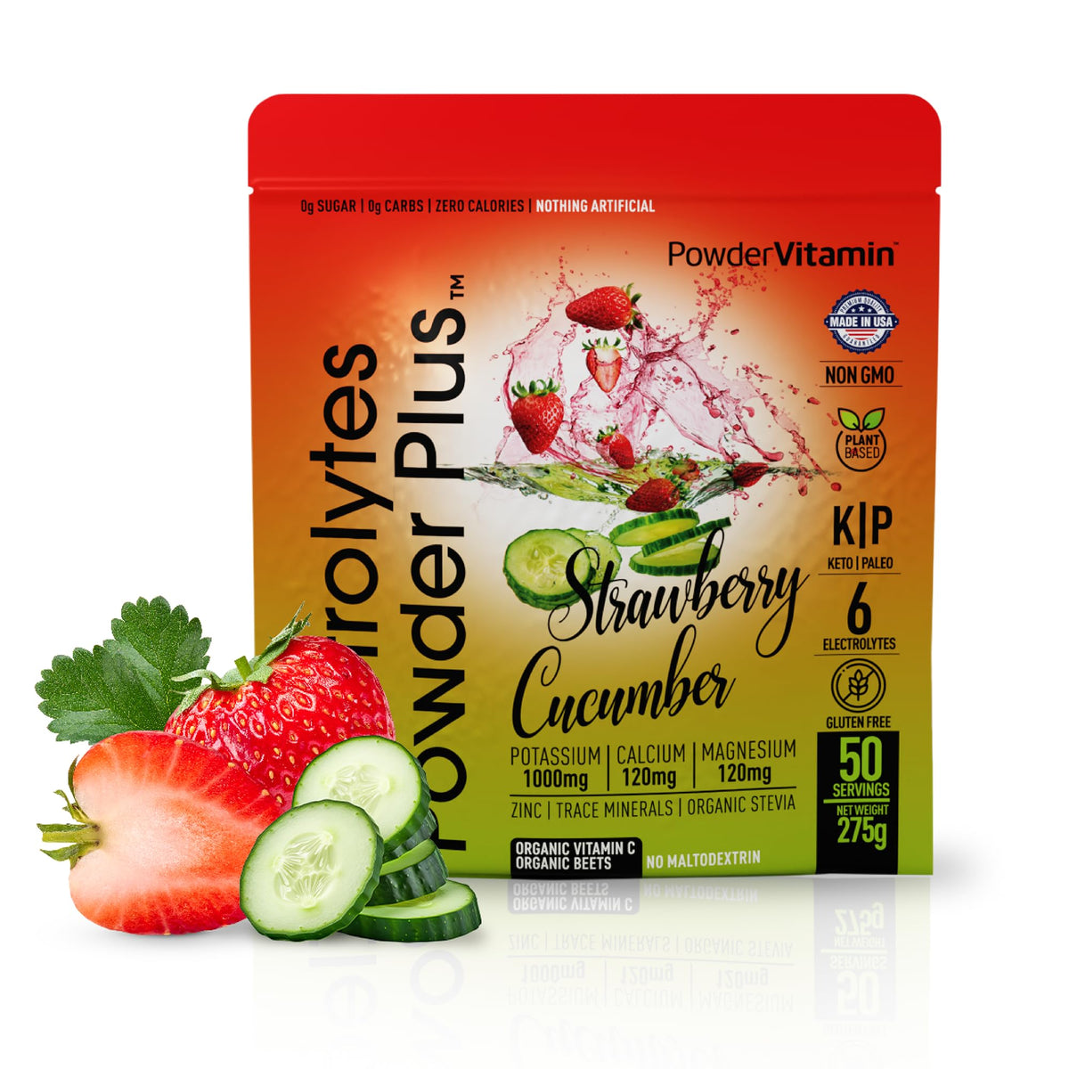 PowderVitamin Electrolytes Plus - poche 275 g prête à l'emploi après une journée au soleil.