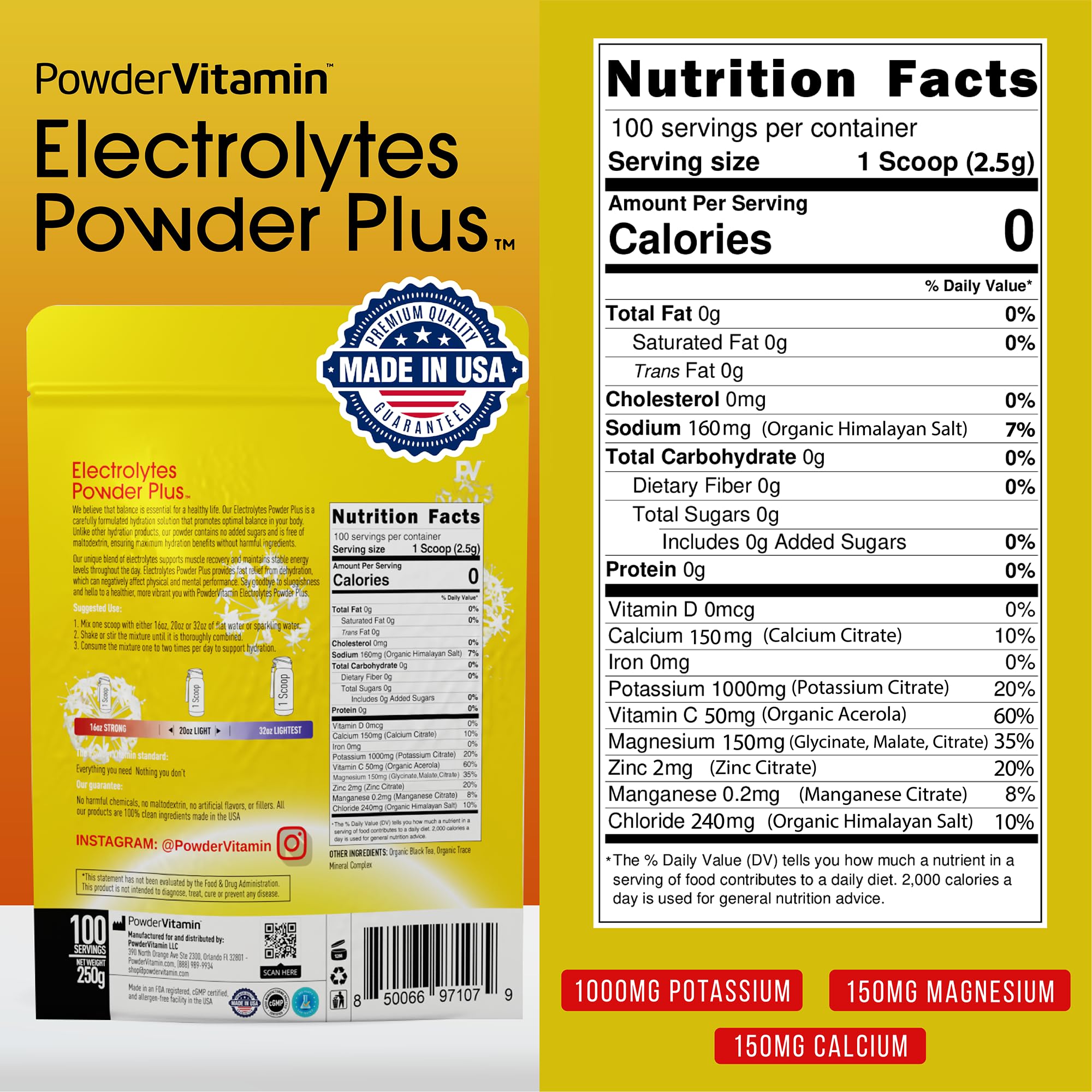 PowderVitamin Electrolytes Plus, sachet 100 portions prêt à mélanger.