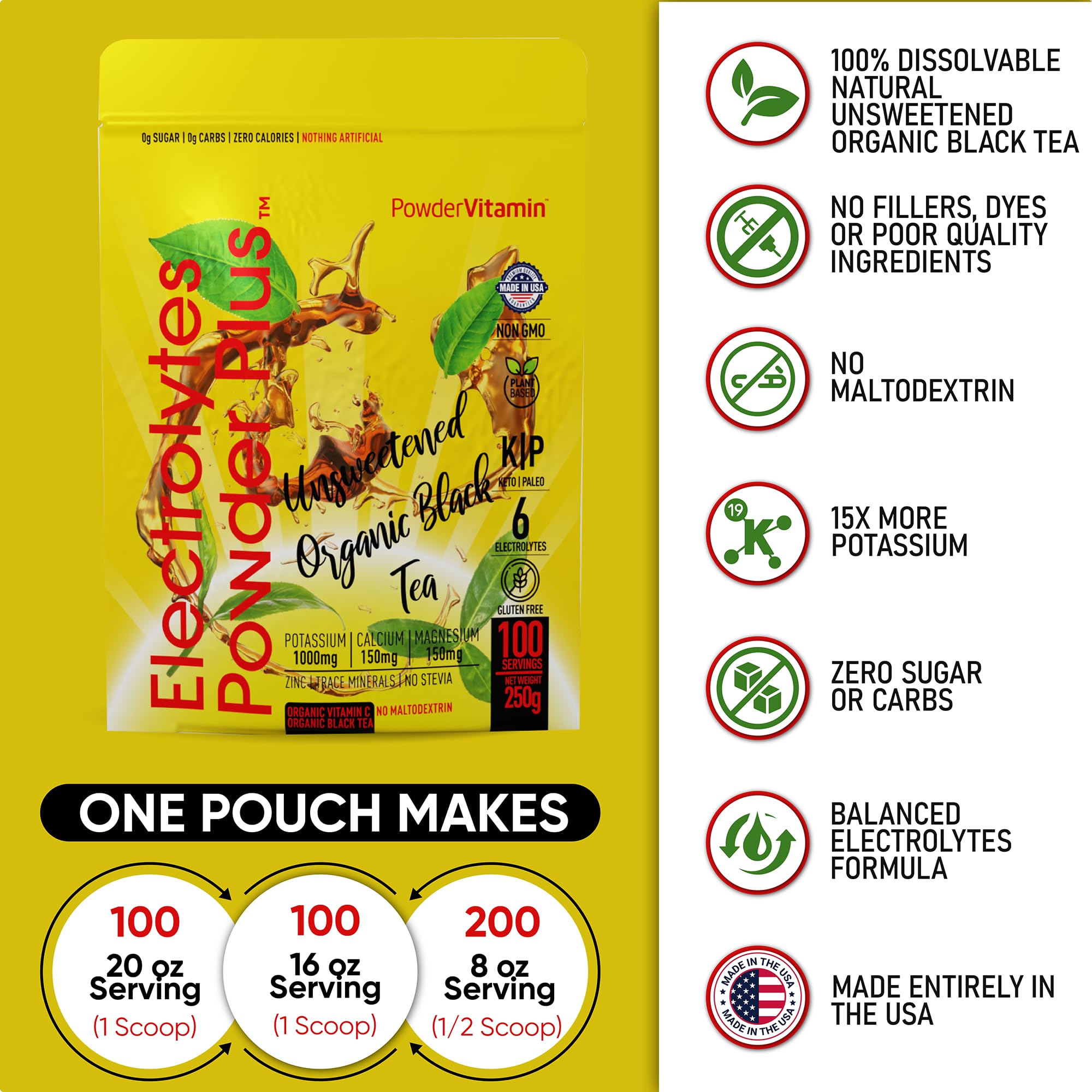 PowderVitamin Electrolytes Plus, verre d'eau glacée montrant une boisson électrolytique rafraîchissante.