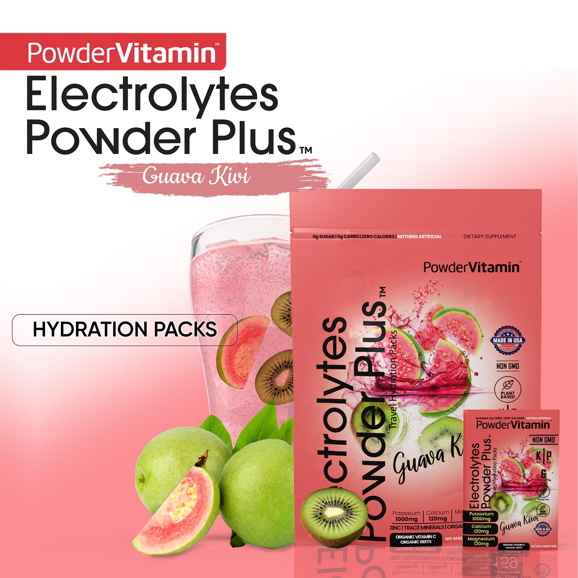 PowderVitamin Electrolytes – potassium 1000 mg dans chaque sachet pour l'hydratation.
