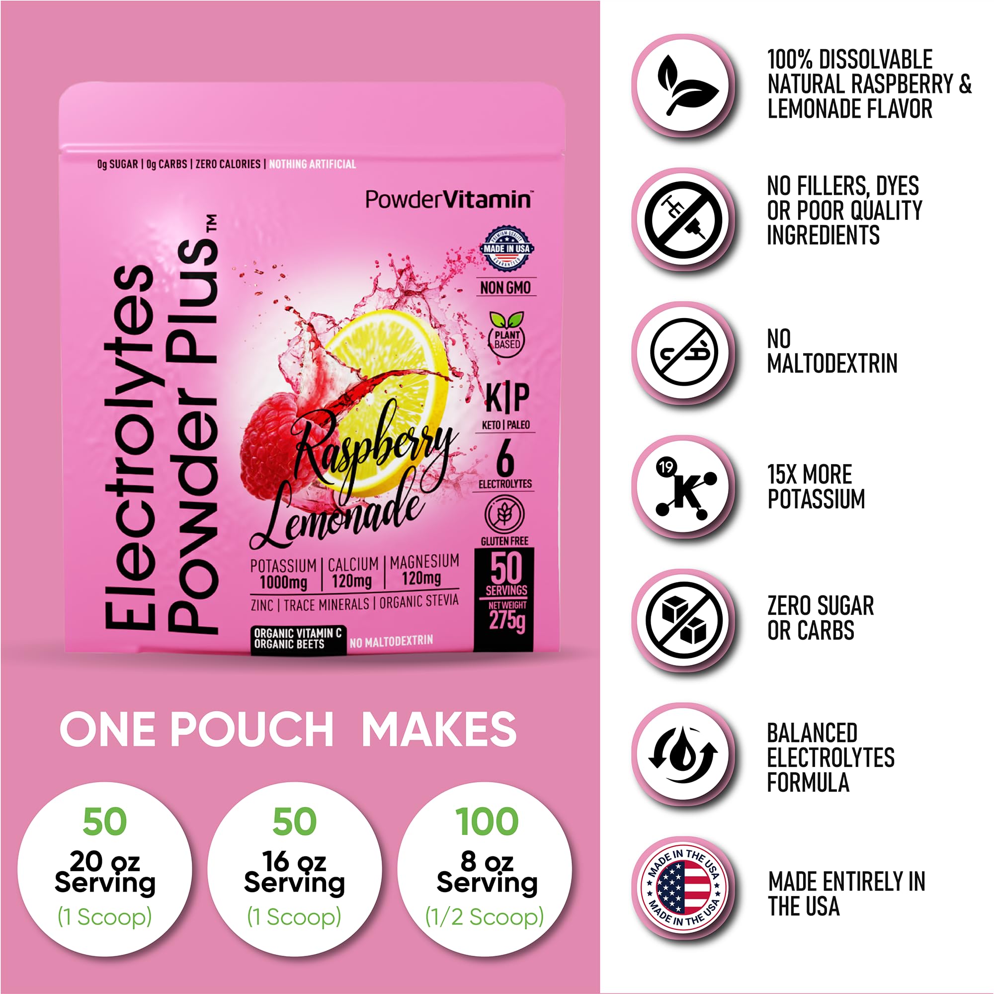 PowderVitamin Electrolytes potassium calcium magnésium, minéraux essentiels.