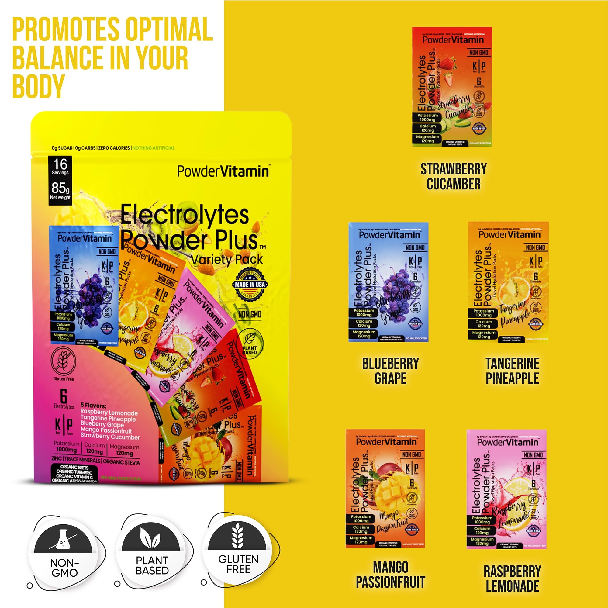 PowderVitamin Electrolytes offre une formule Keto sans calories.
