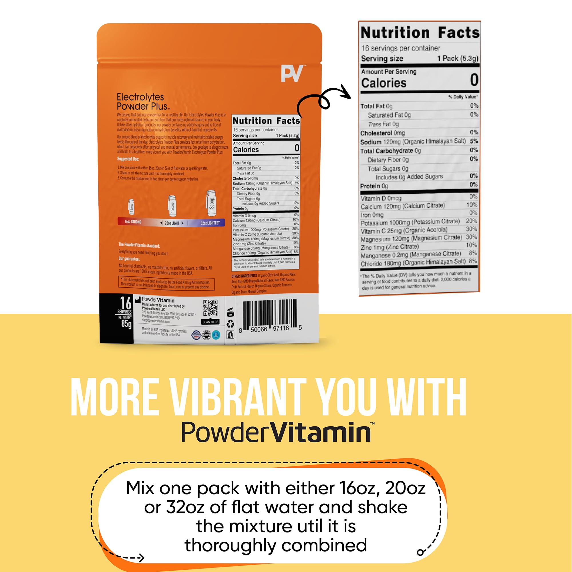 PowderVitamin Electrolytes, mélange sans sucre, favorise une récupération post-effort en douceur.