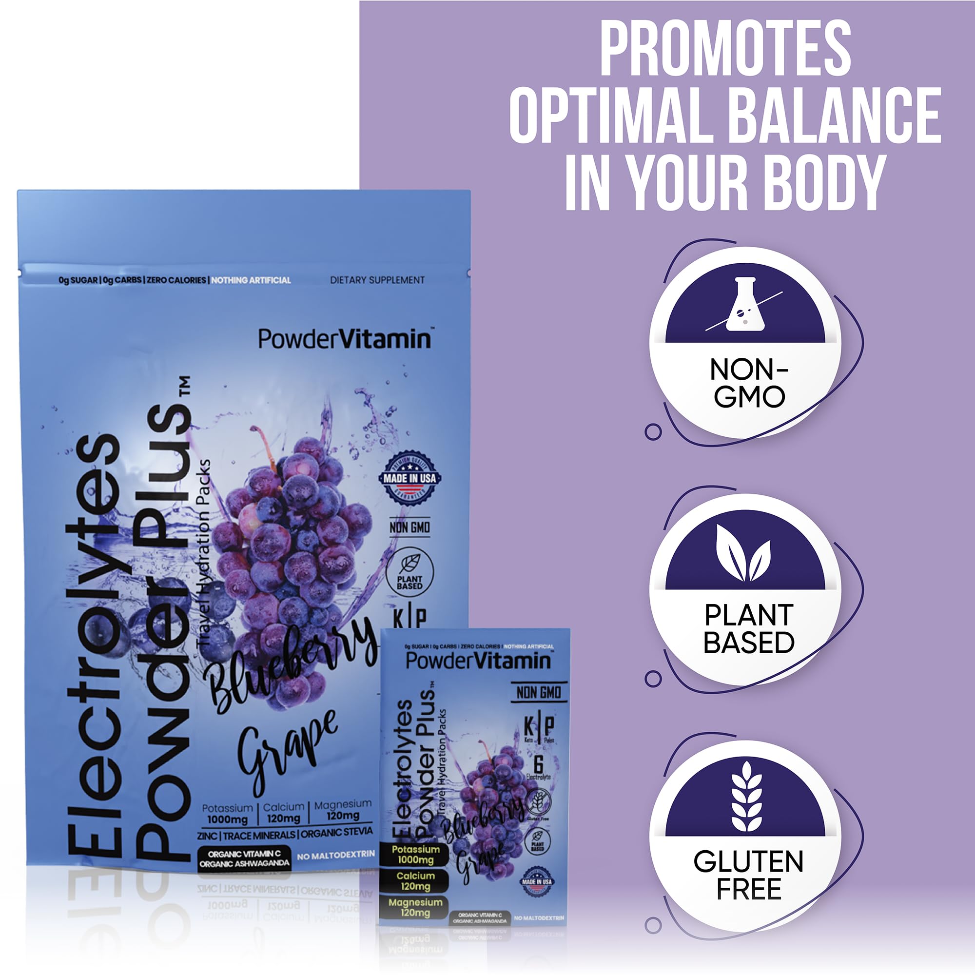 PowderVitamin Electrolytes Powder Plus – boîte avec 30 sachets à emporter.