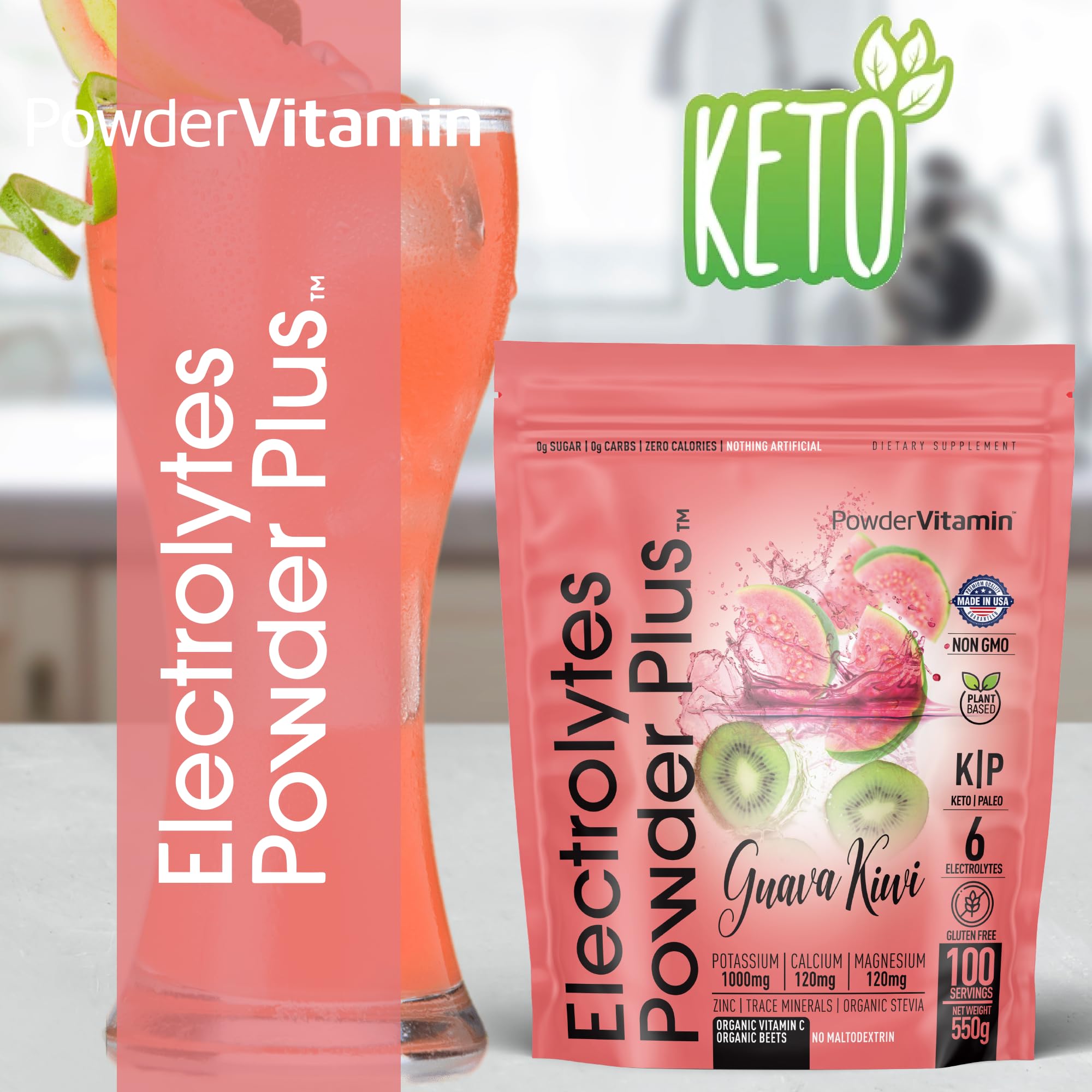 PowderVitamin Électrolytes Plus – emballage 550 g, portions faciles à doser