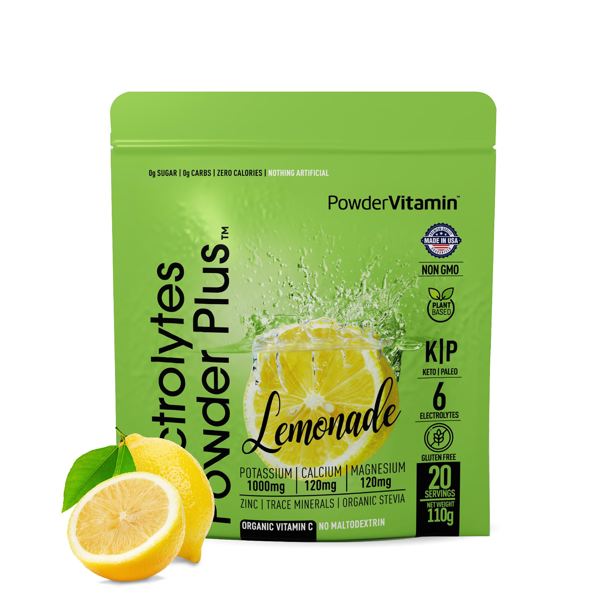 PowderVitamin Électrolytes Poudre Plus – Lemonade, hydratation rapide sans calories.