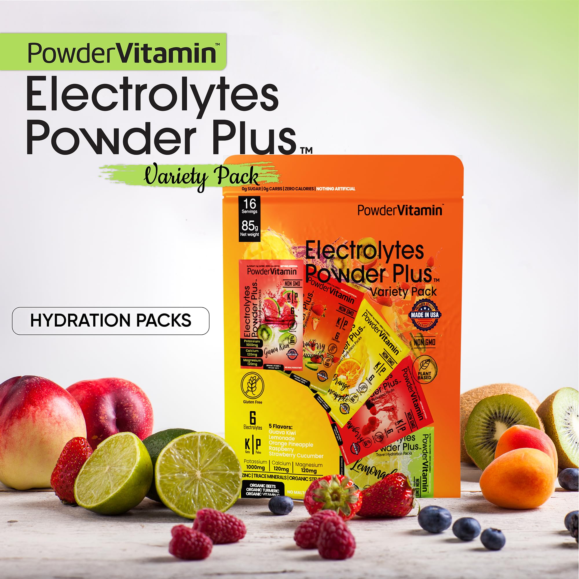PowderVitamin Électrolytes Poudre Plus - pack Variété A idéal pour sport et déplacements.