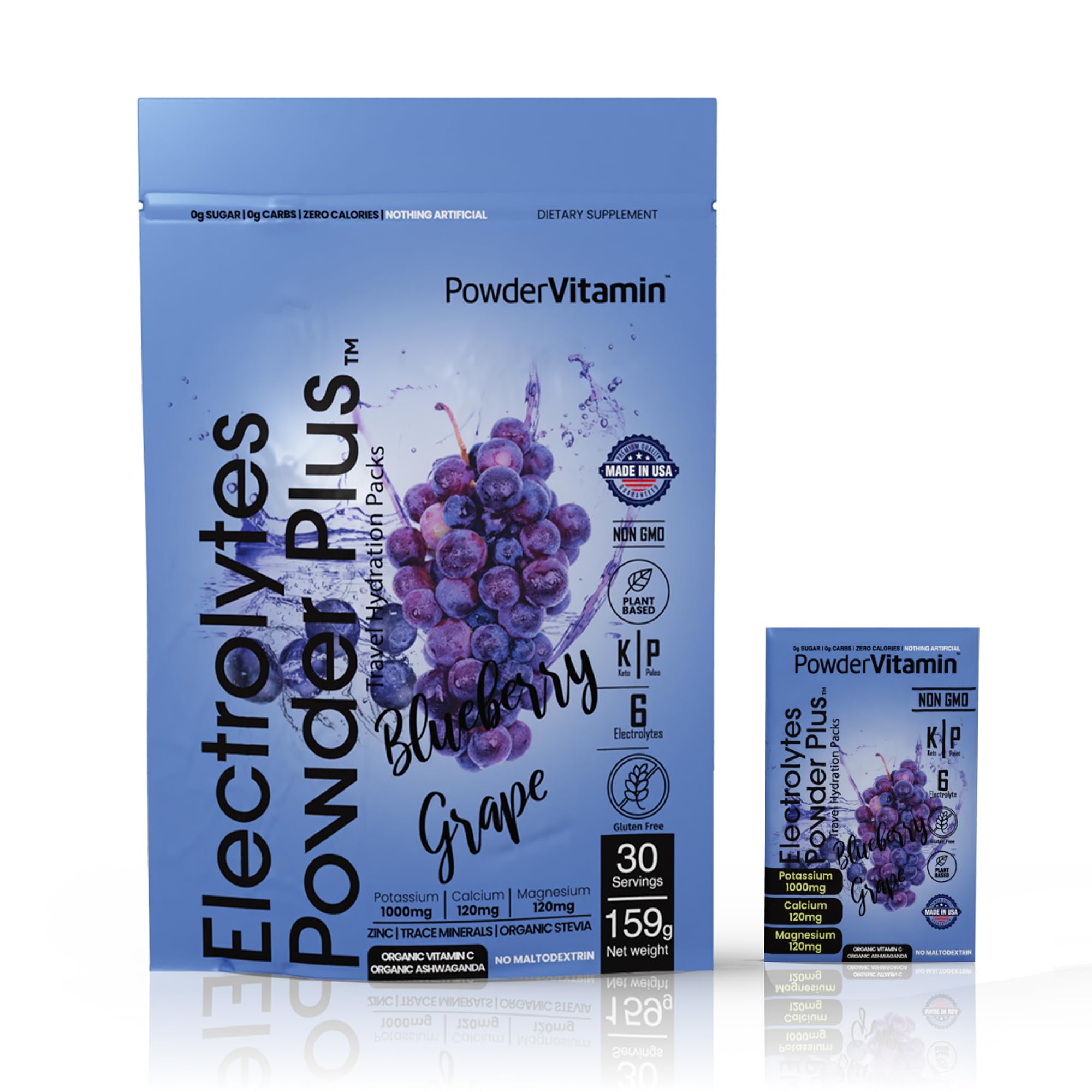 PowderVitamin Electrolytes Powder Plus – sachet hydratation après l'entraînement.