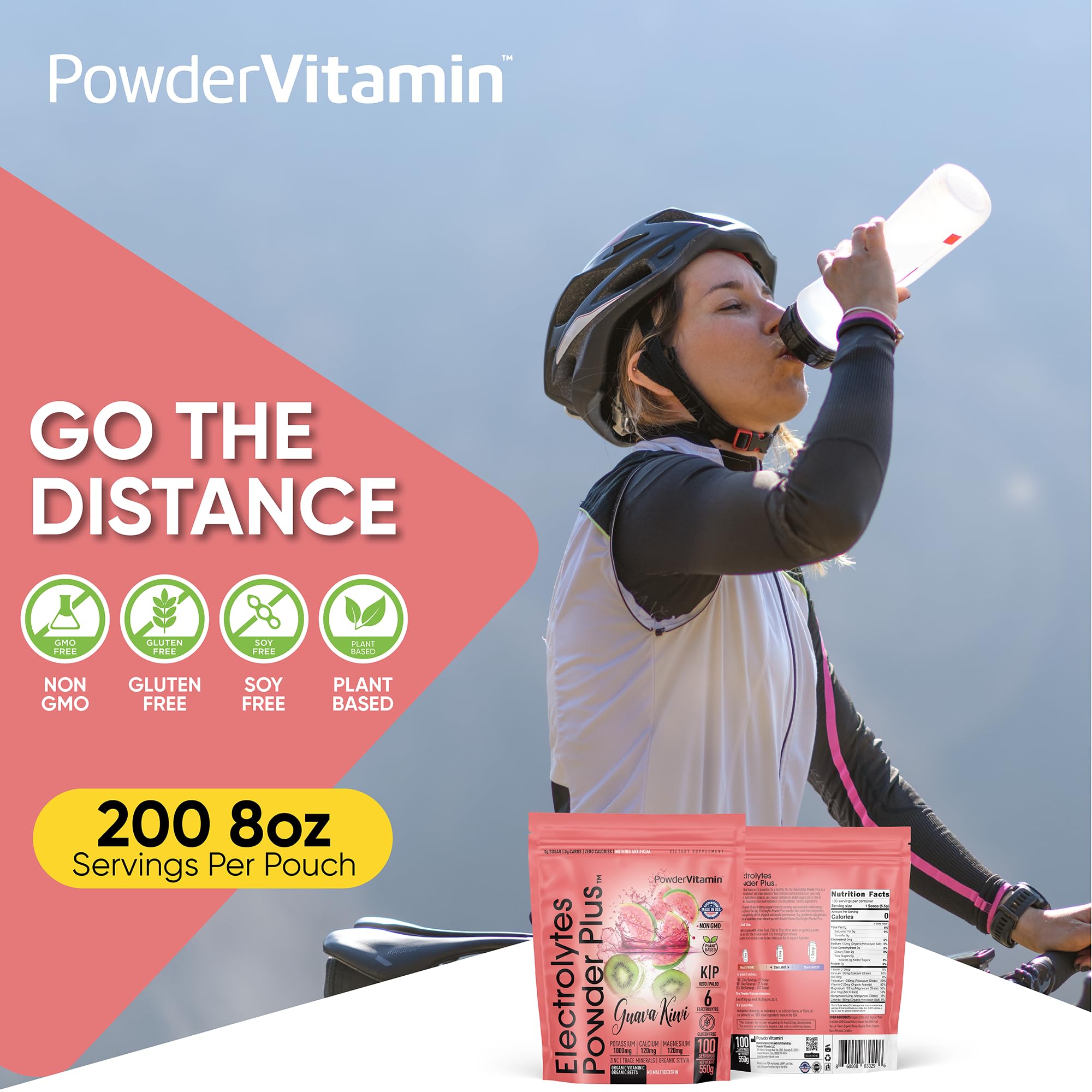 PowderVitamin Électrolytes Plus – sans sucre et zéro calorie pour rester hydraté