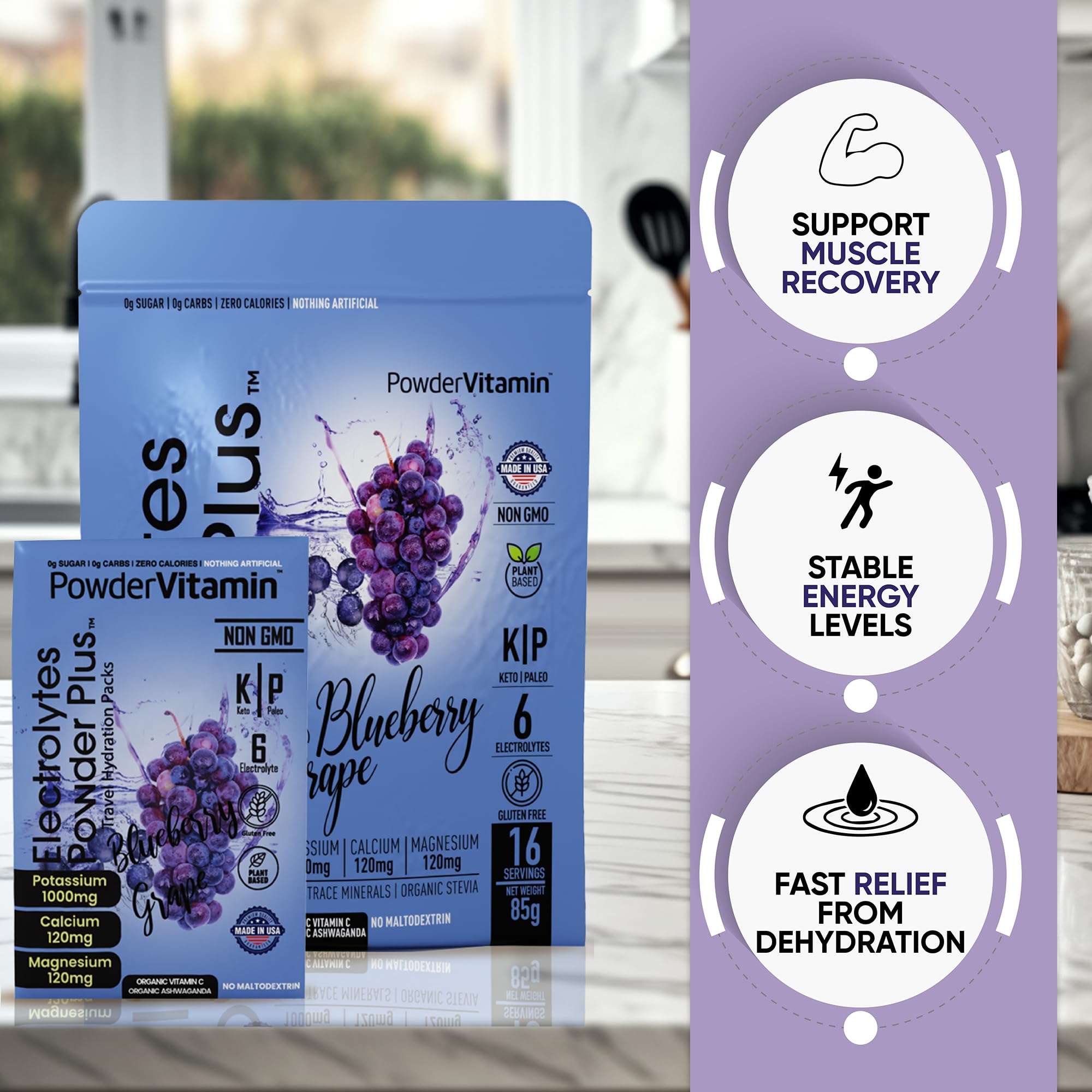 PowderVitamin Electrolytes Poudre Plus – sel rose de l'Himalaya et vitamine C + zinc